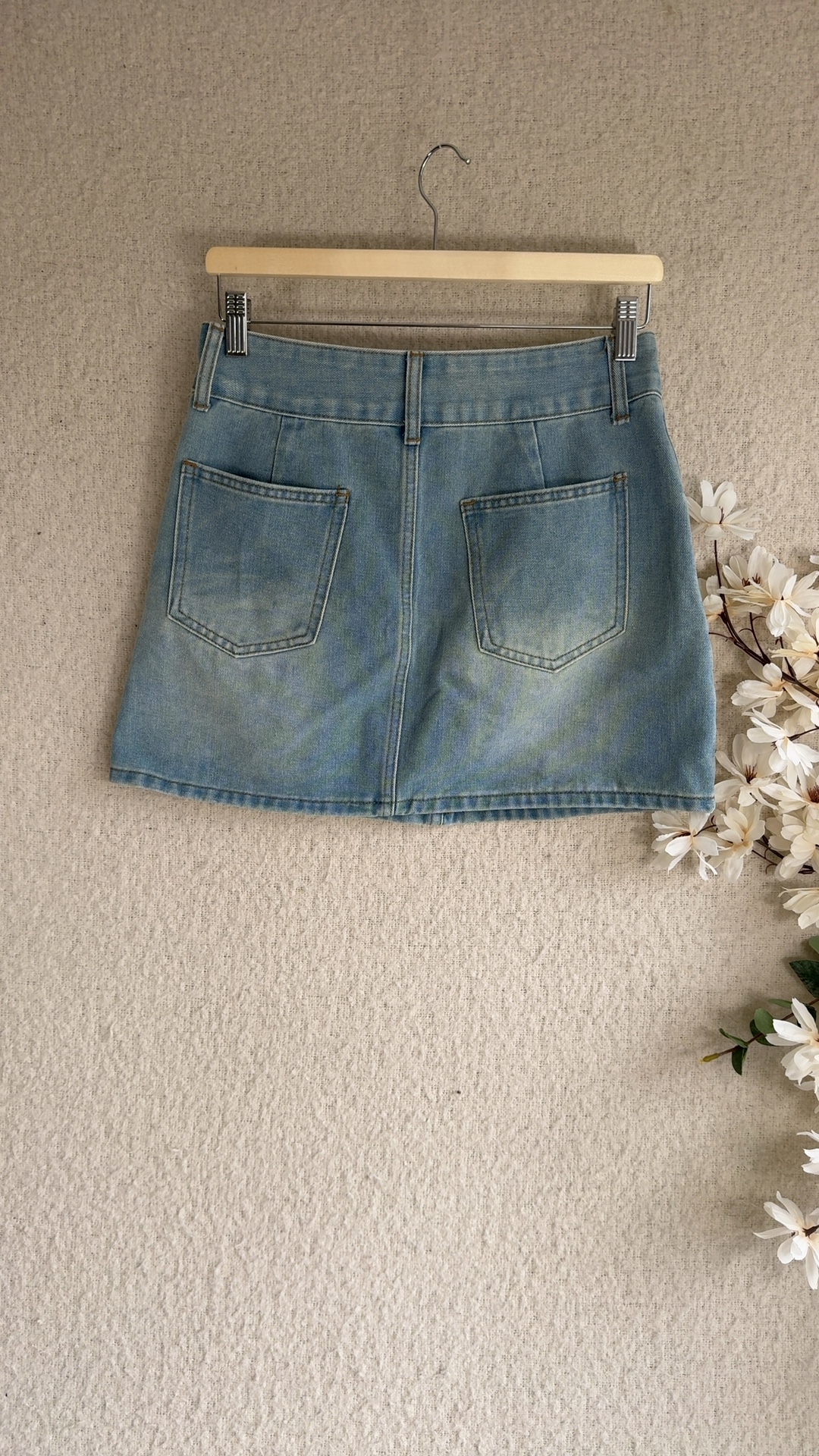 ROMWE Light Blue Denim Mini Skirt Medium Classic Cotton Blend A-Line image 3