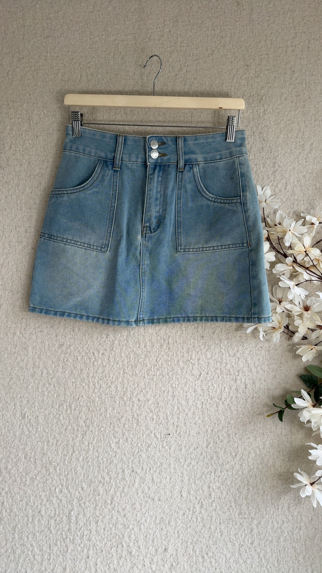 ROMWE Light Blue Denim Mini Skirt Medium Classic Cotton Blend A-Line image 6