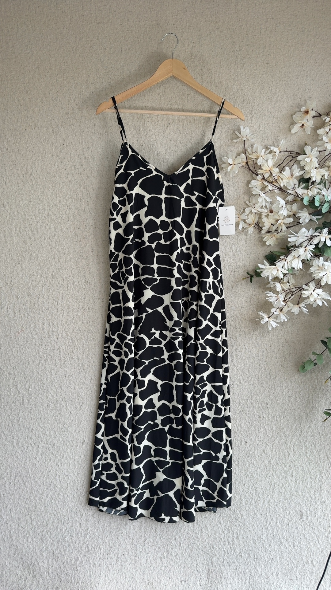 C&W Collection Black & White Giraffe Print Slip Dress UK 10 Made in Italy