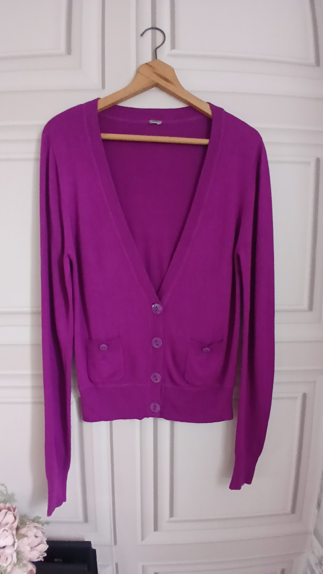 Purple Button Cardigan With Pockets