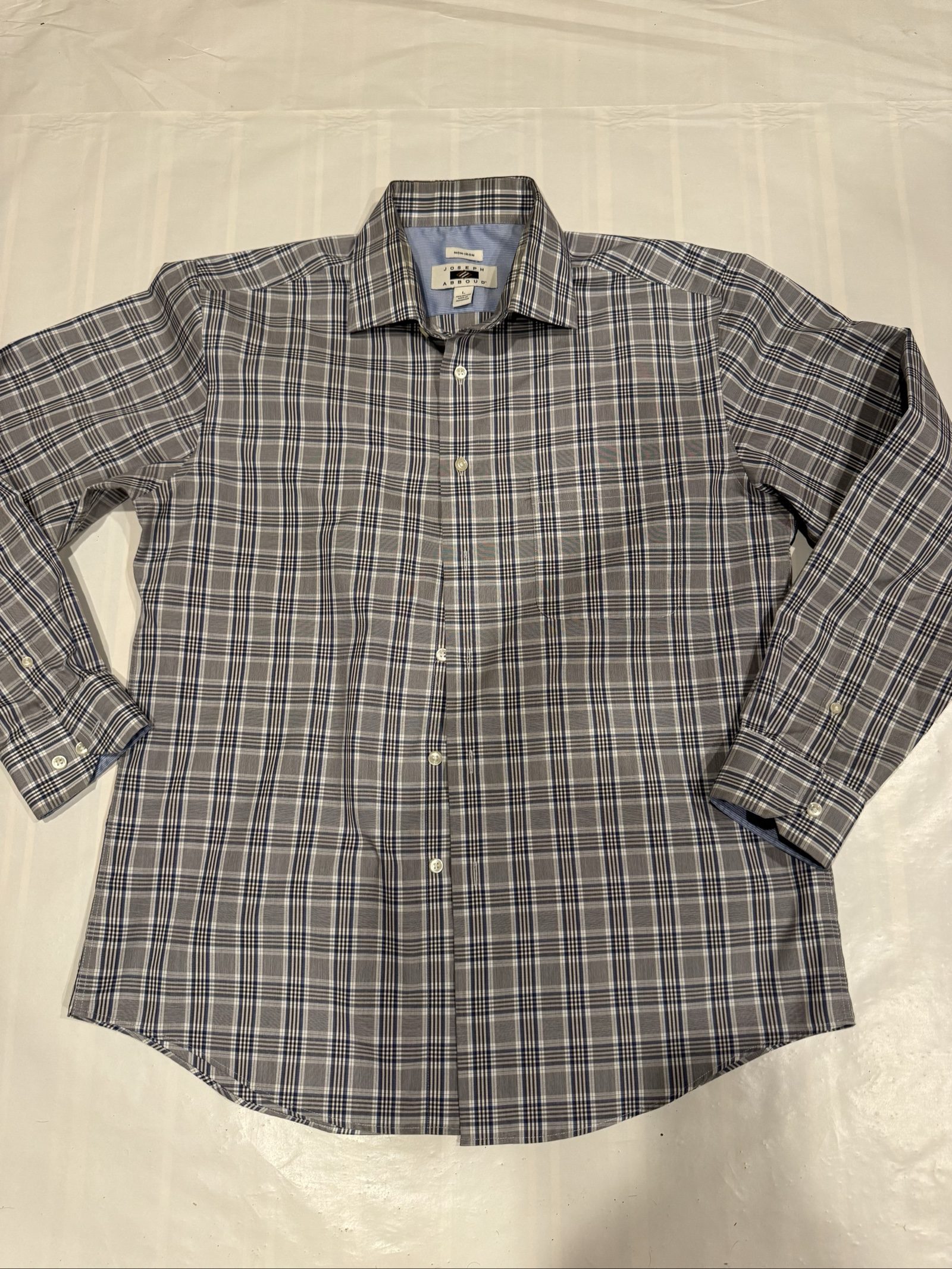 Men’s Joseph Abboud Non-Iron Plaid Button-Down Shirt – Gray Blue – Large Non Iron