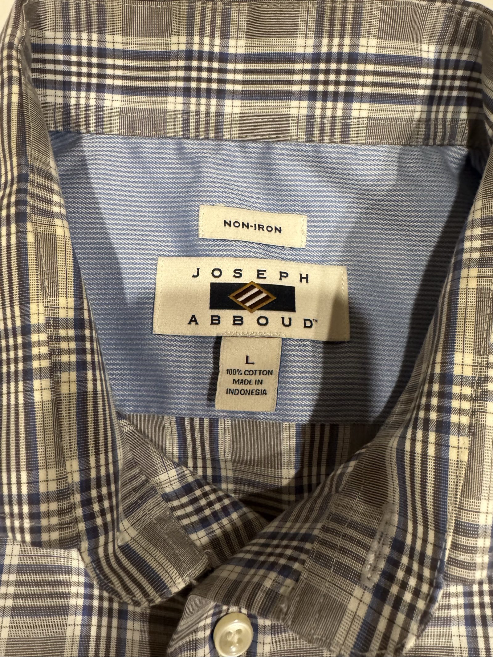 Men’s Joseph Abboud Non-Iron Plaid Button-Down Shirt – Gray Blue – Large Non Iron image 4