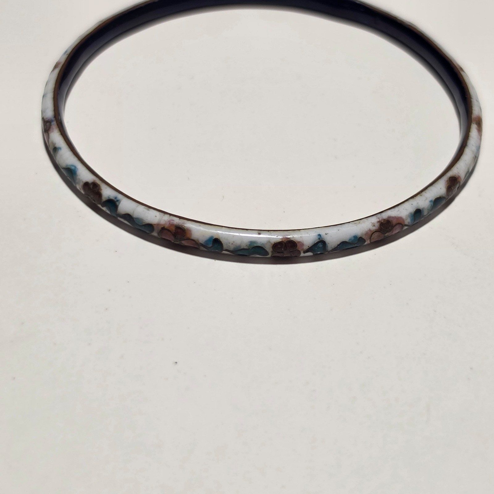 Vintage White & Brown Floral Pattern Cloisonné Bangle.b6 image 2