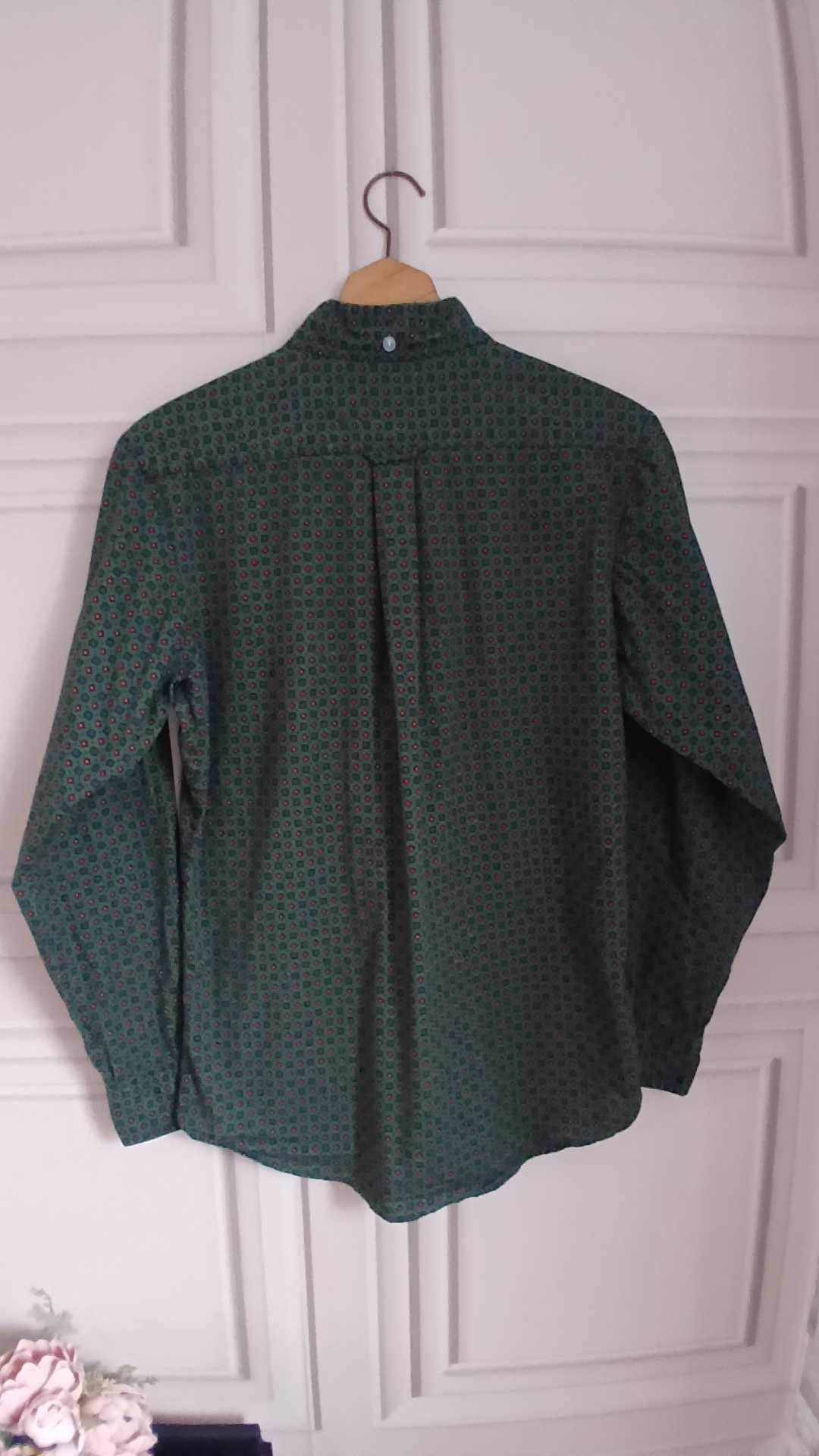 Pop England Green Patterned 100% Cotton Button-Down Shirt Medium image 3