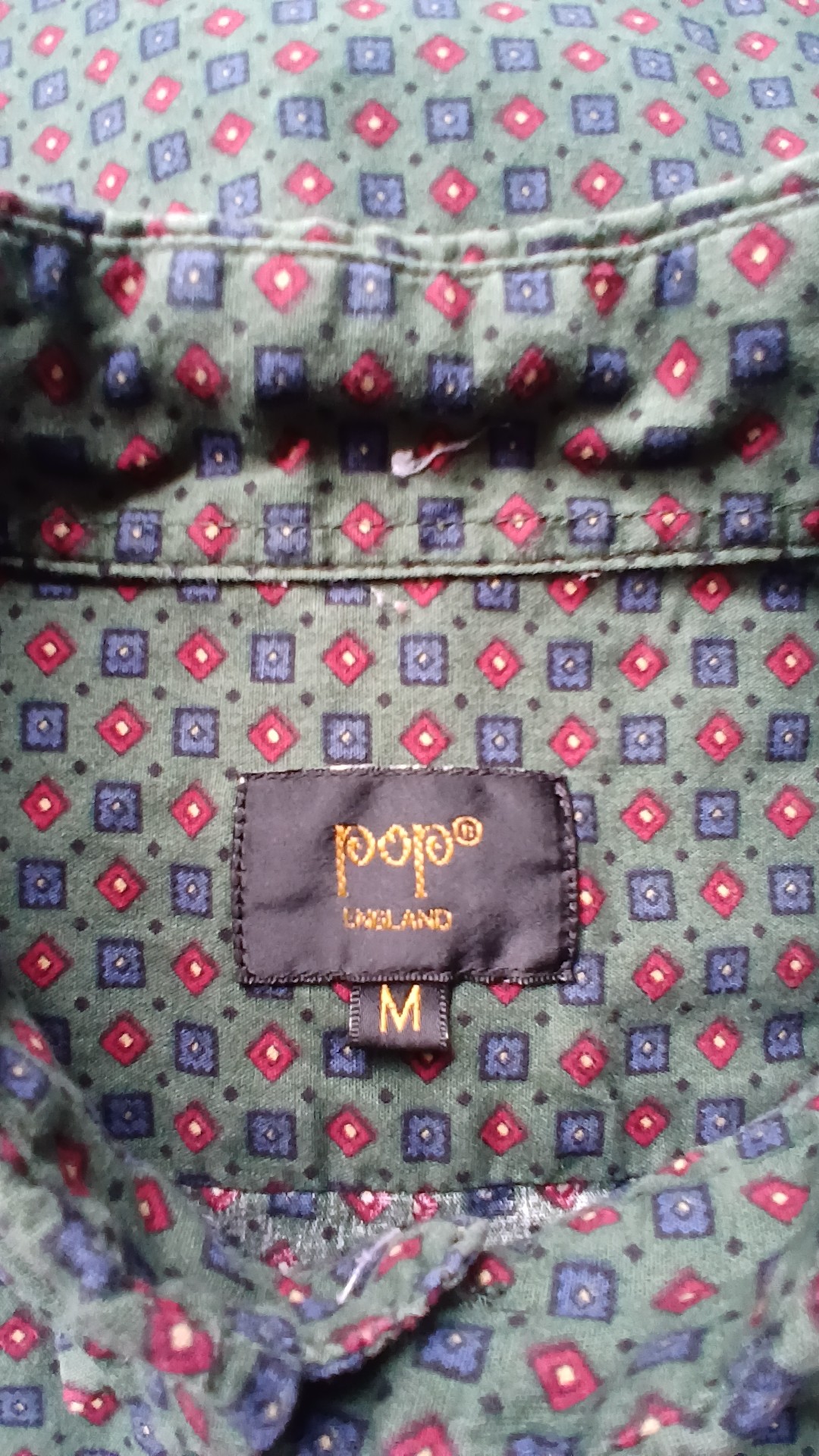 Pop England Green Patterned 100% Cotton Button-Down Shirt Medium image 5