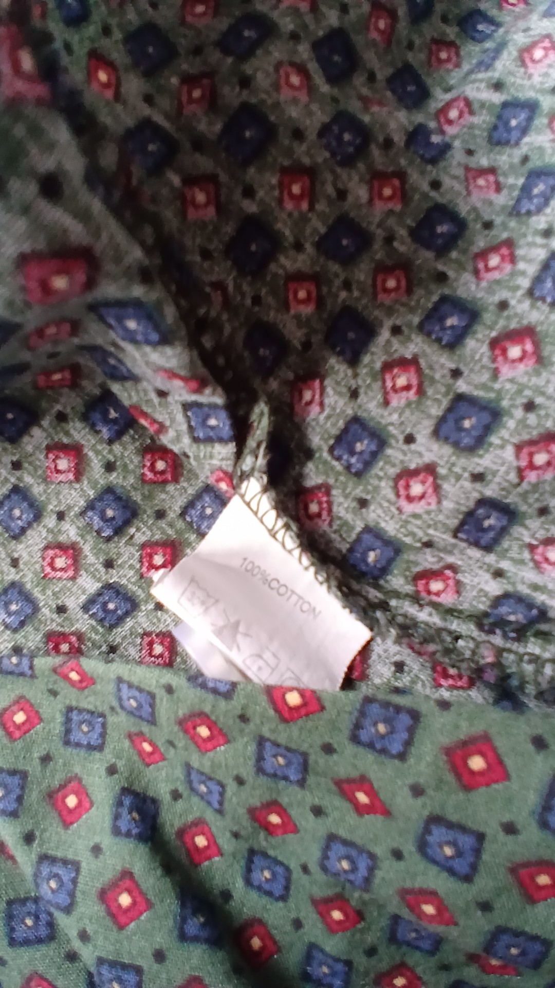 Pop England Green Patterned 100% Cotton Button-Down Shirt Medium image 6