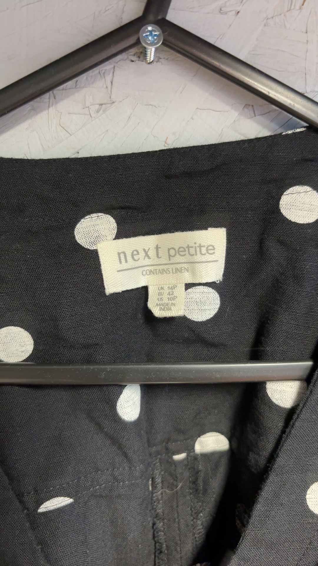 Next Petite Black & White Polka Dot Button Dress UK 14P Linen Blend excellent codition worn once image 9