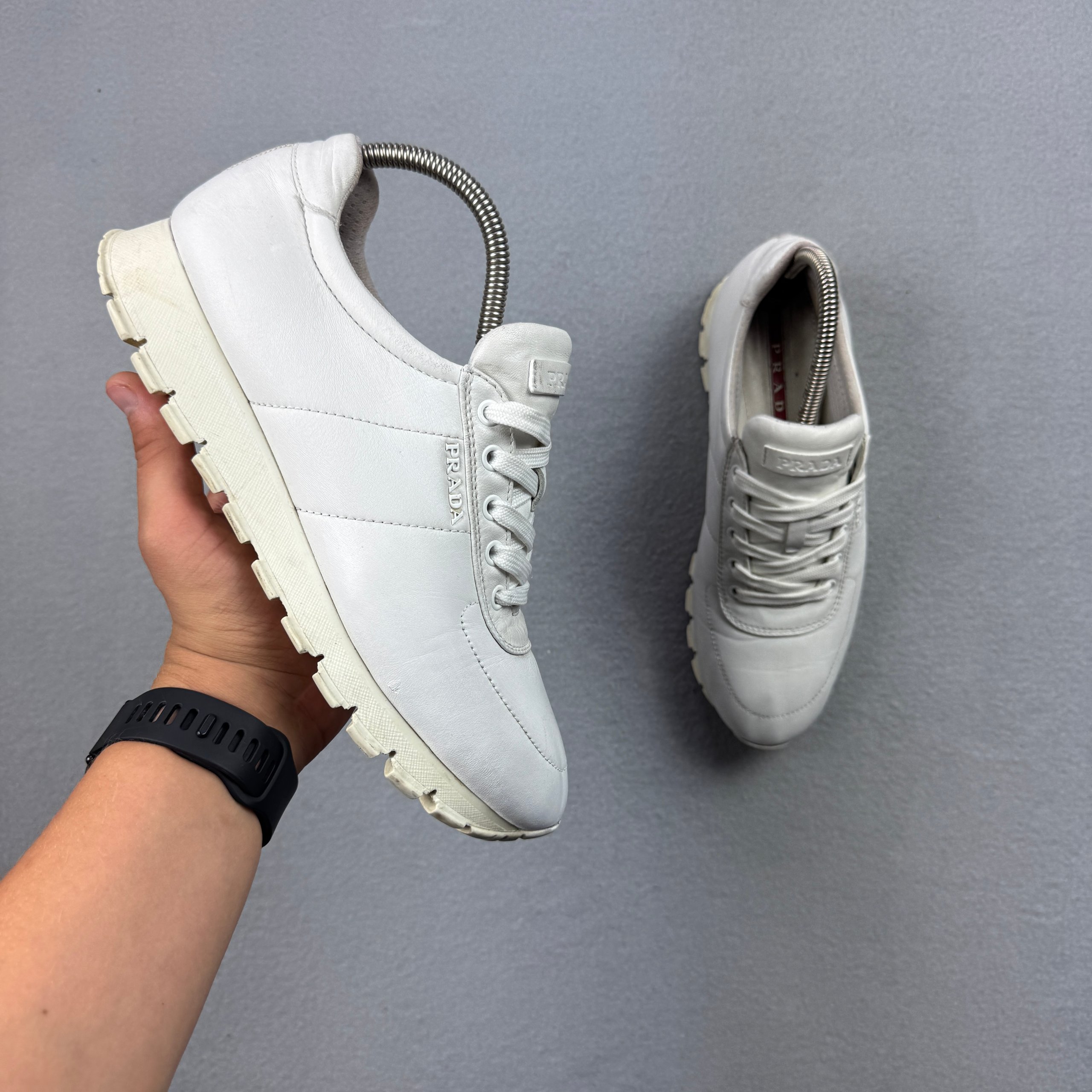 Prada Nappa White Leather Prax 3E6386 Sneakers Size 40 / 25.5cm