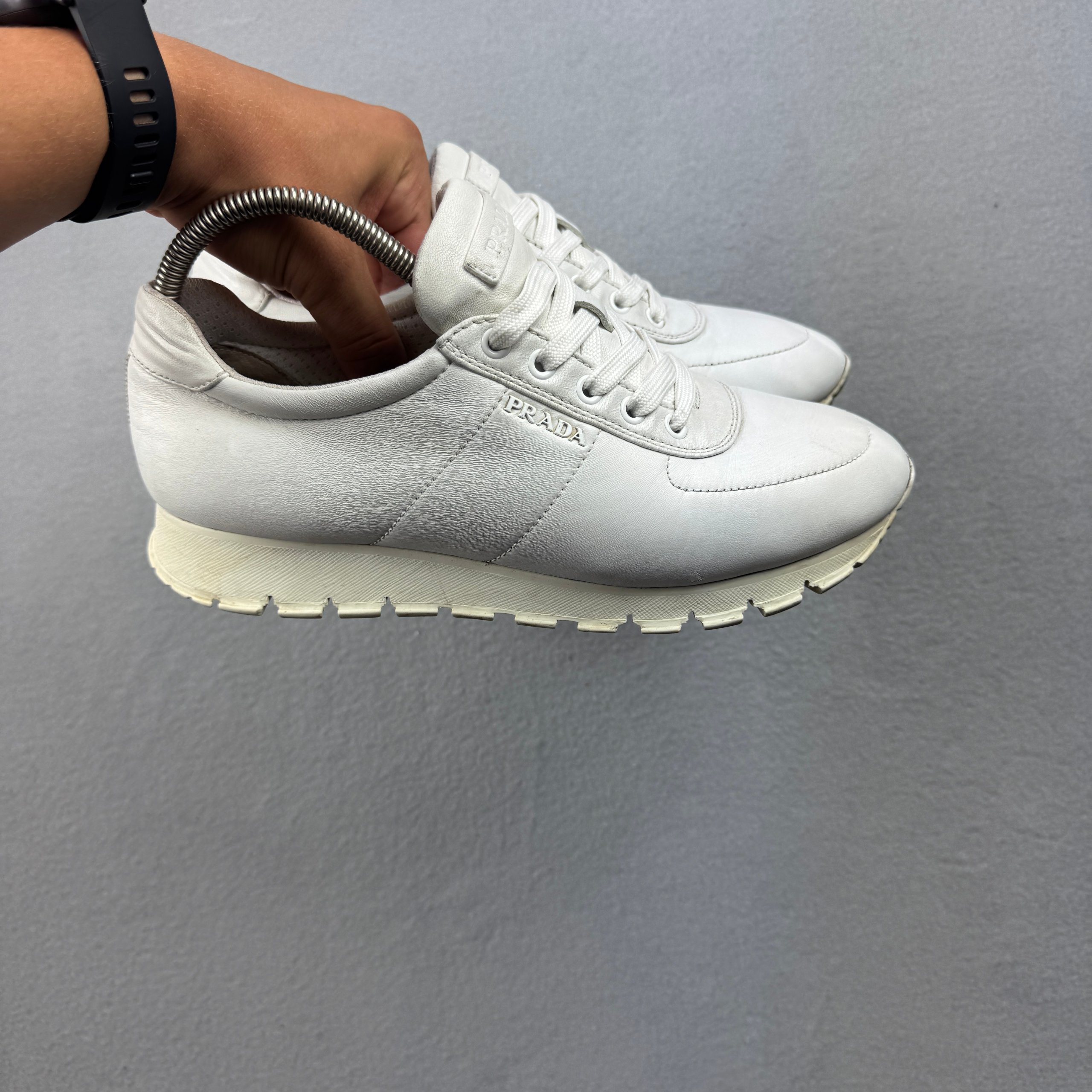 Prada Nappa White Leather Prax 3E6386 Sneakers Size 40 / 25.5cm image 2