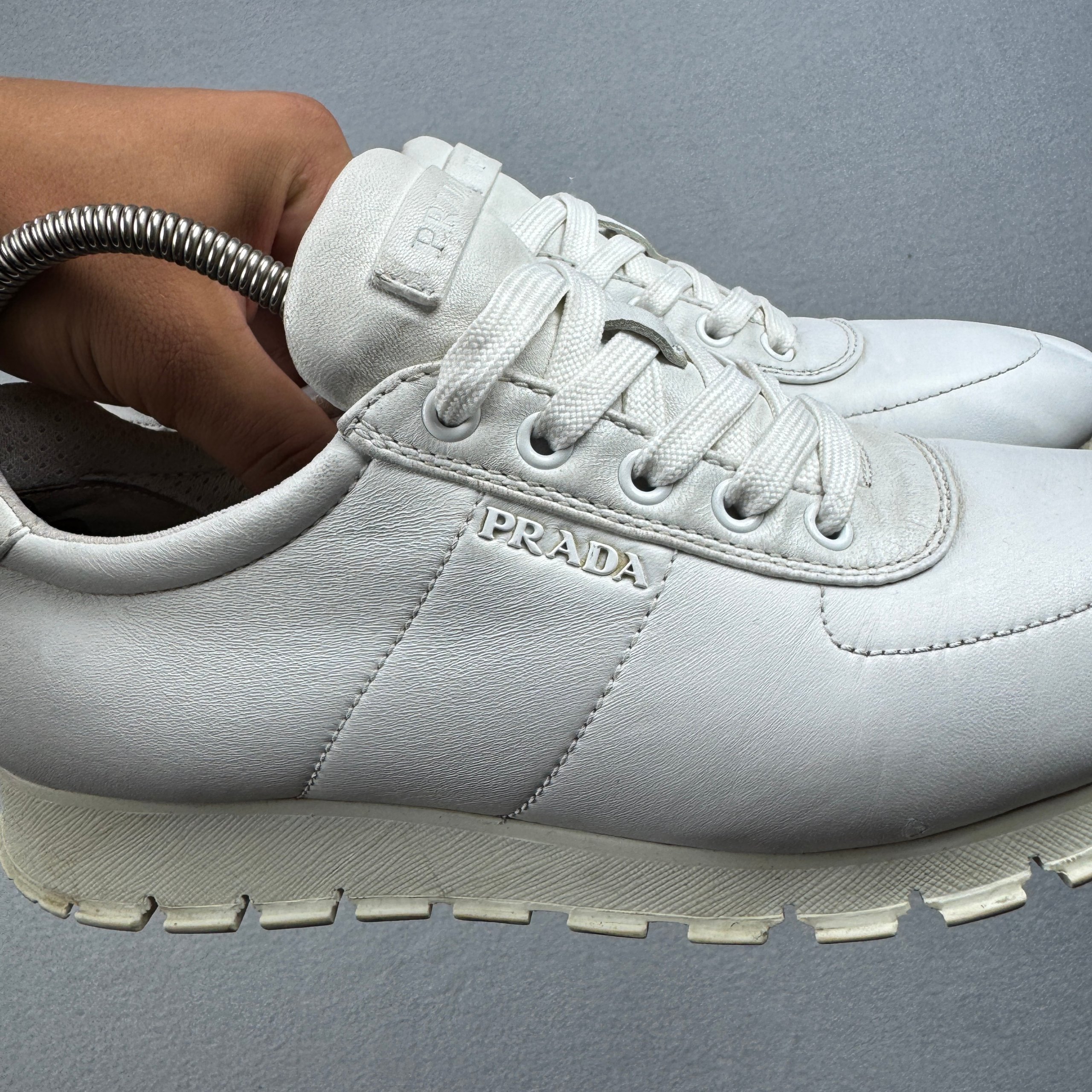 Prada Nappa White Leather Prax 3E6386 Sneakers Size 40 / 25.5cm image 3