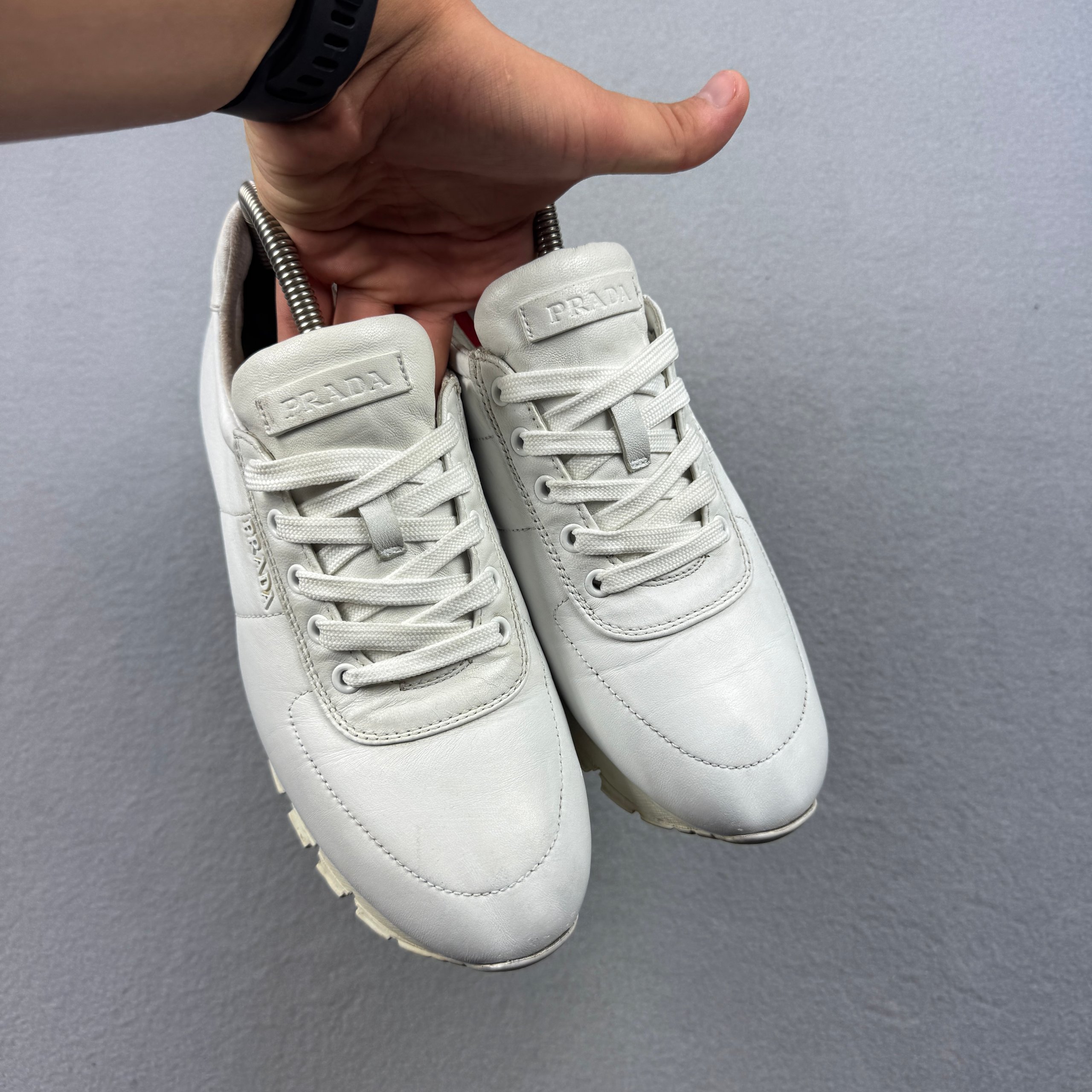 Prada Nappa White Leather Prax 3E6386 Sneakers Size 40 / 25.5cm image 4