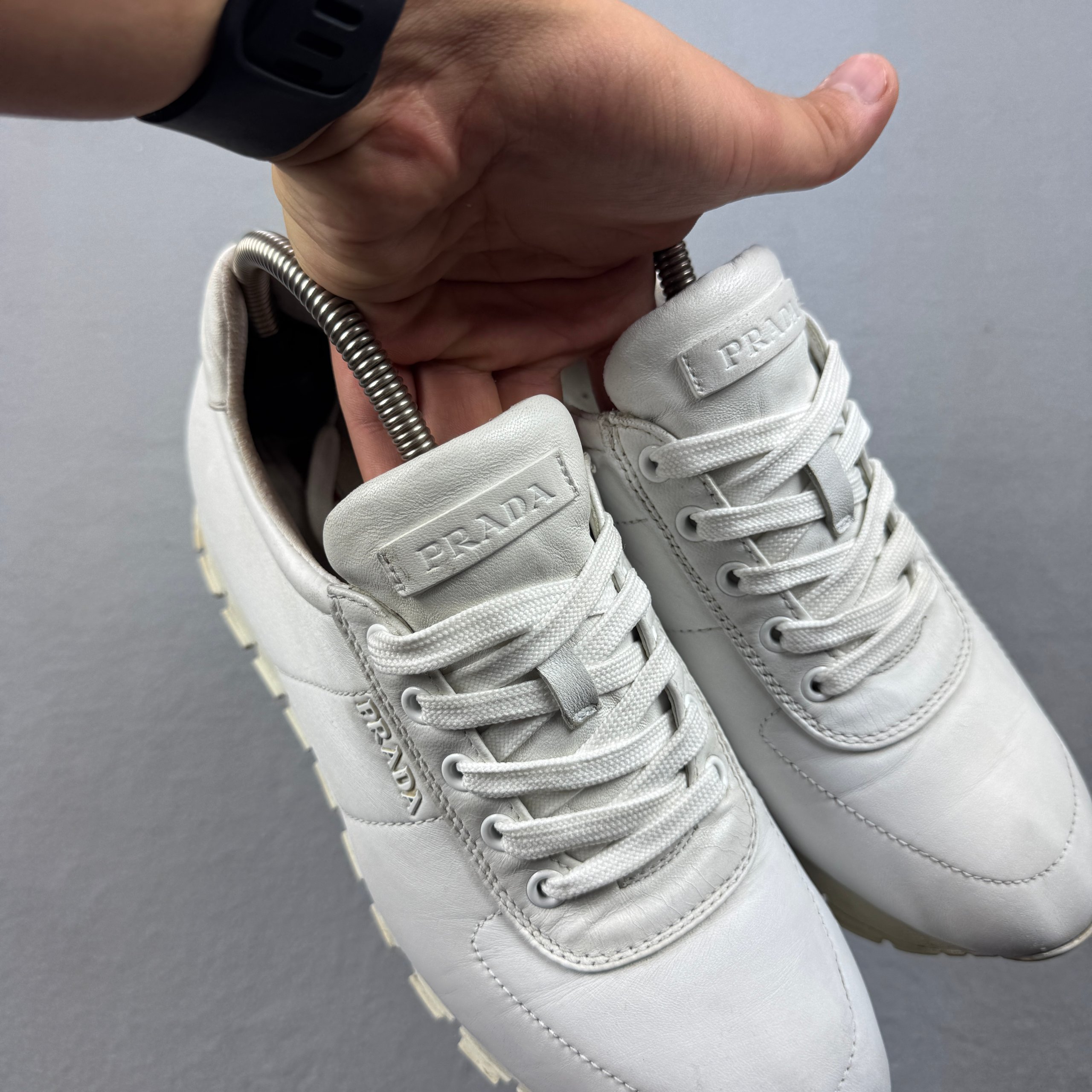Prada Nappa White Leather Prax 3E6386 Sneakers Size 40 / 25.5cm image 5