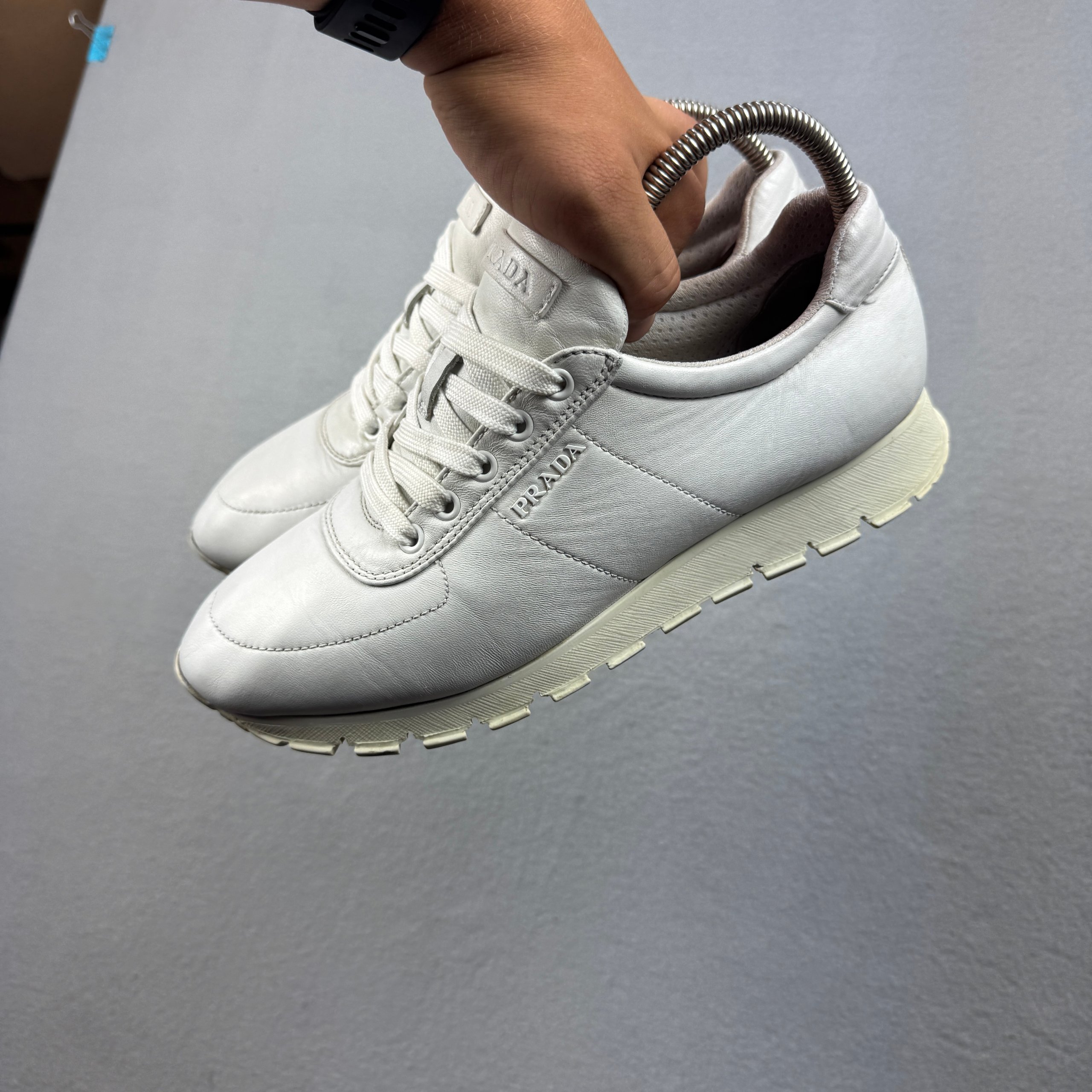 Prada Nappa White Leather Prax 3E6386 Sneakers Size 40 / 25.5cm image 7