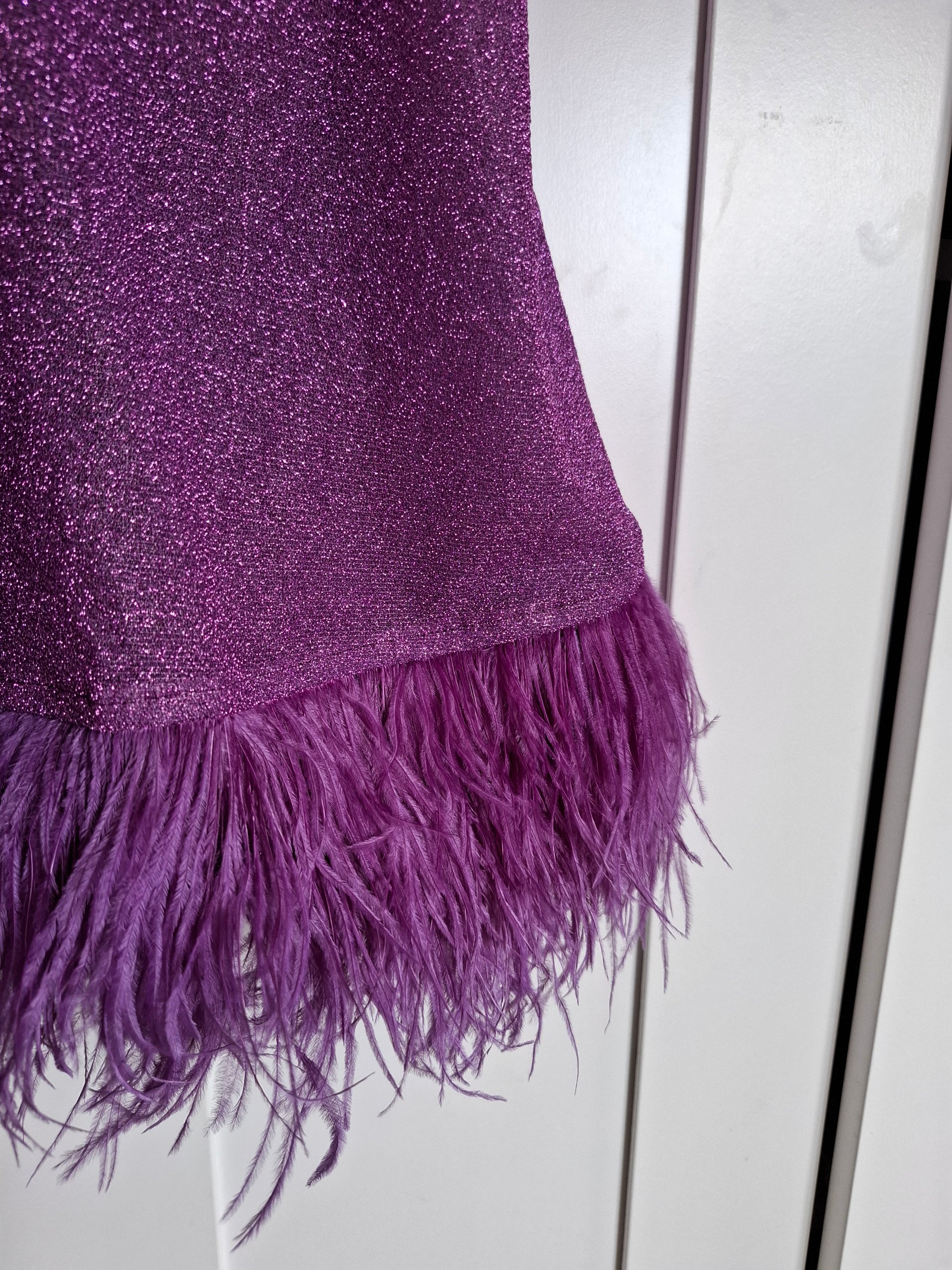 Purple Feather Hem Sparkly Mini Dress Small image 2