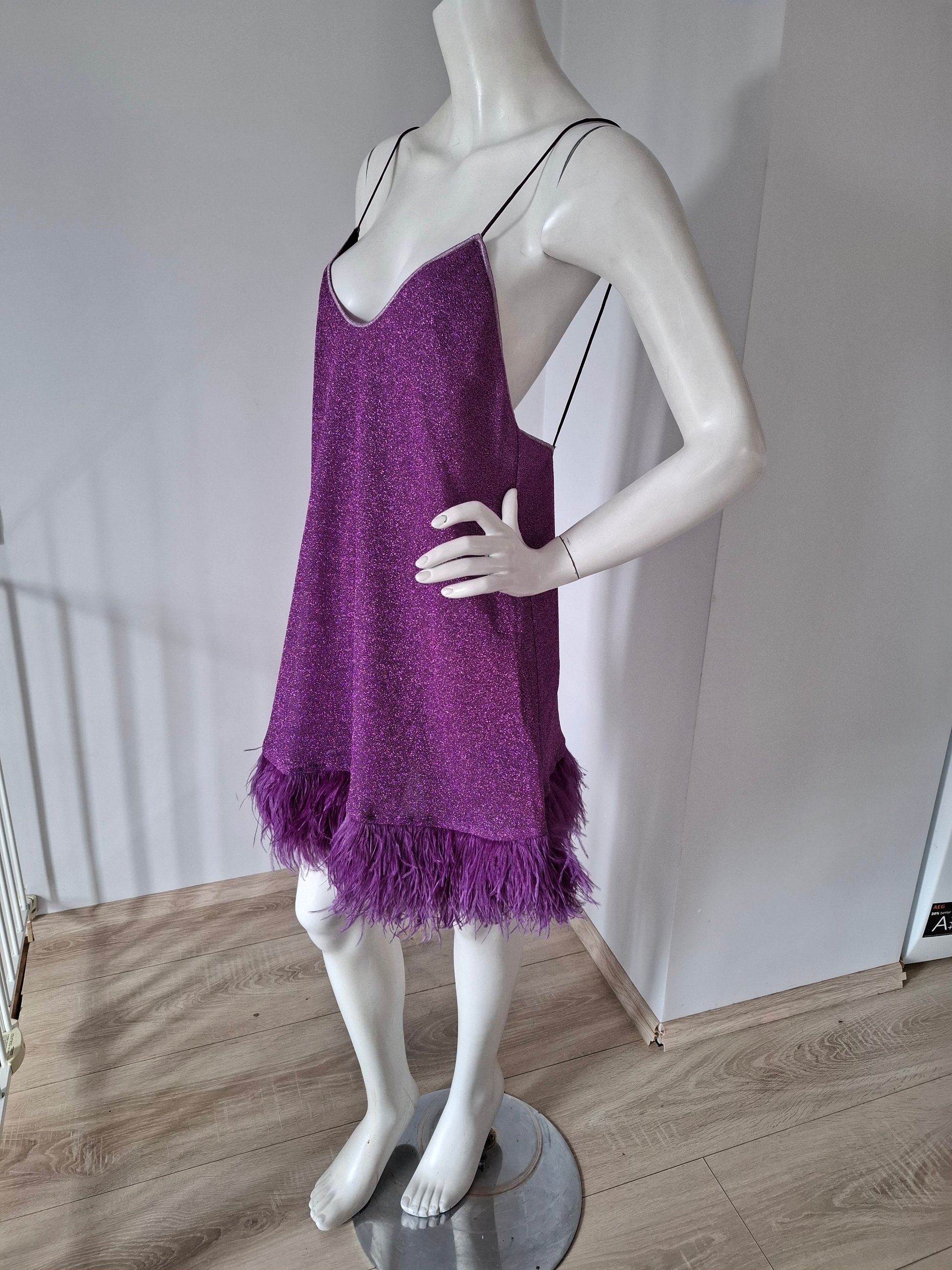 Purple Feather Hem Sparkly Mini Dress Small image 3