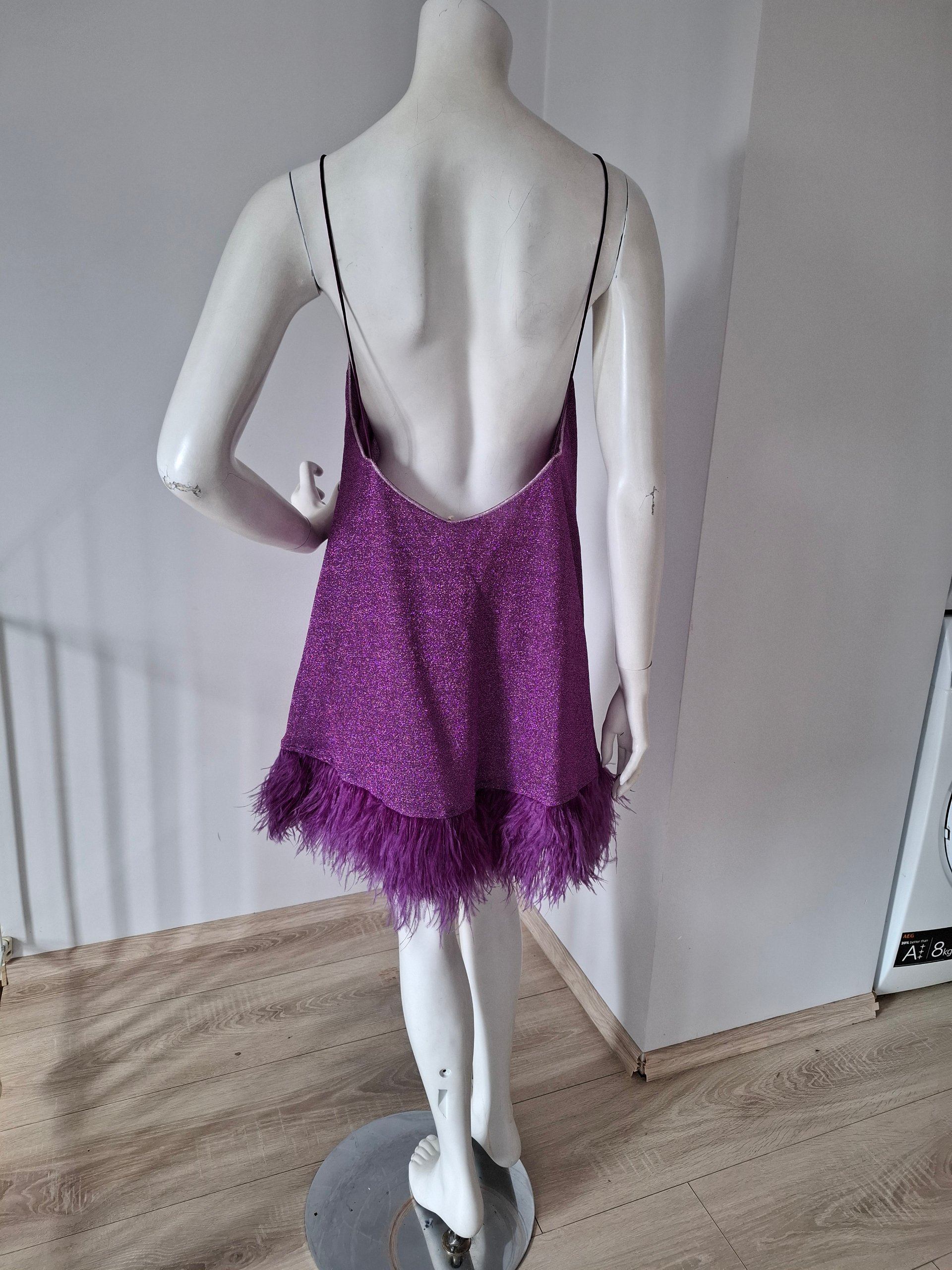 Purple Feather Hem Sparkly Mini Dress Small image 4
