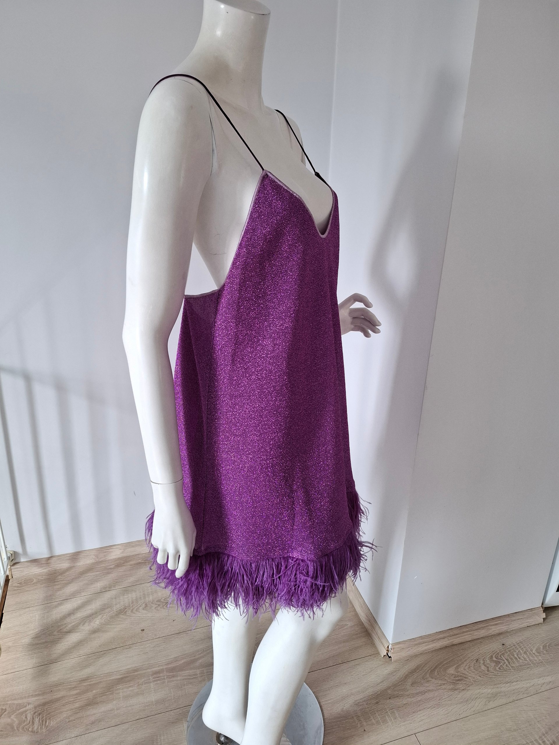 Purple Feather Hem Sparkly Mini Dress Small image 5