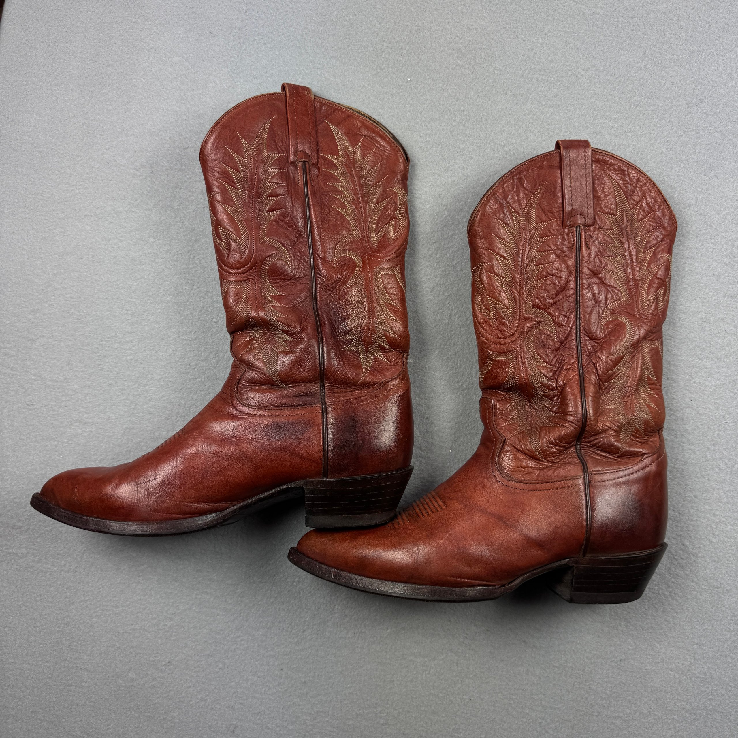 Tony Lama Brown Leather Cowboy Boots Western Stitching Size 43 / 27.5cm image 3