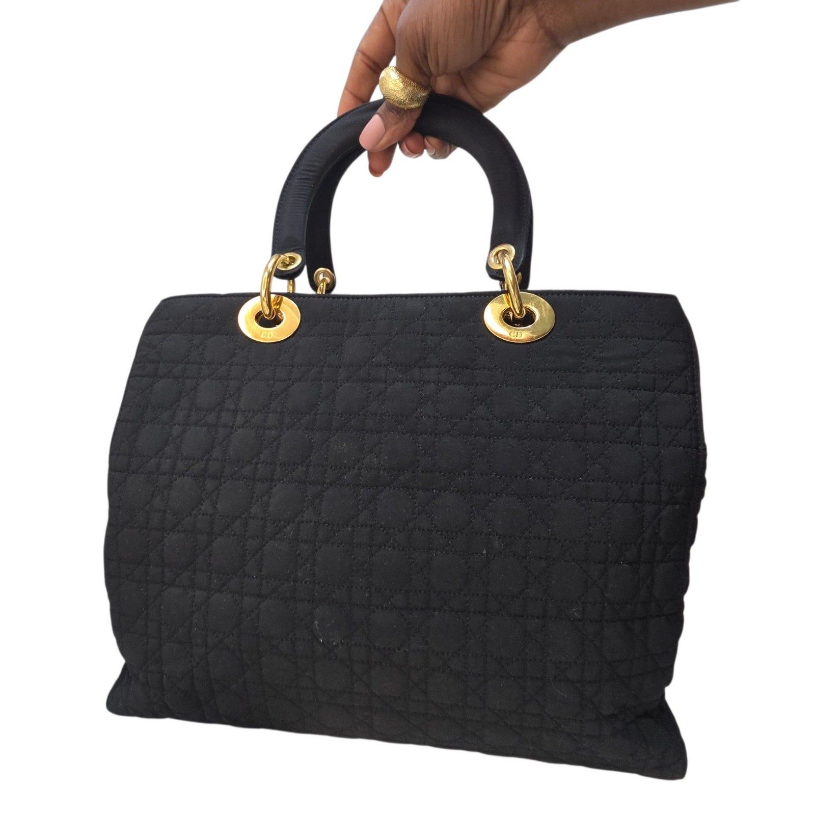 Christian Dior Black Quilted Nylon Tote Bag Medium
