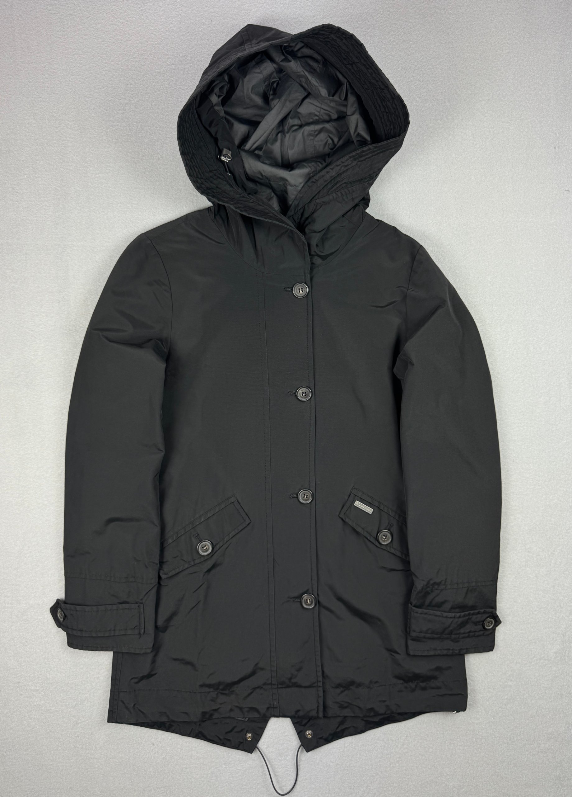 Women`s Woolrich Black Hooded Parka Water Resistant Size XS-S