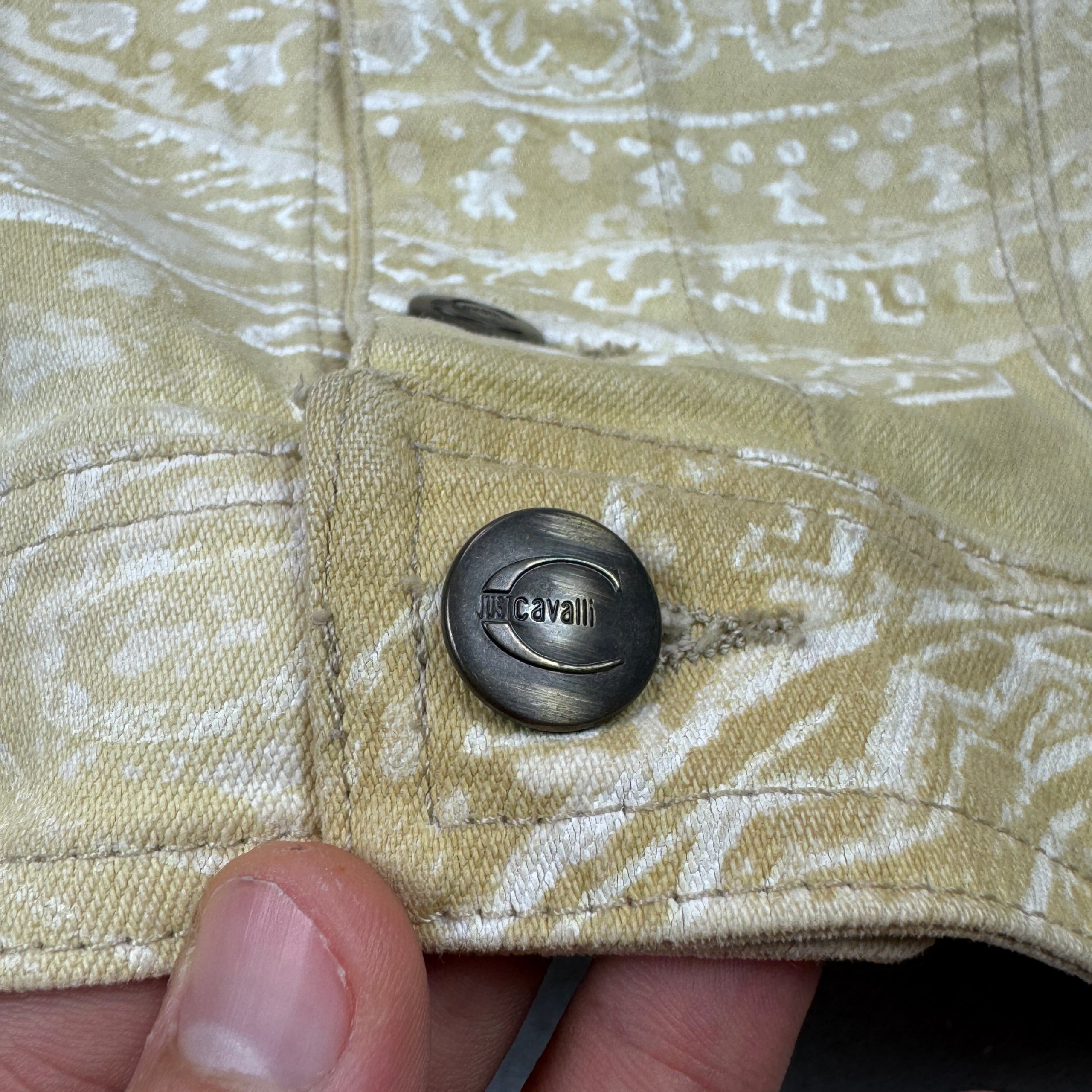 Women`s Just Cavalli Beige Paisley Print Denim Jacket Size S image 6