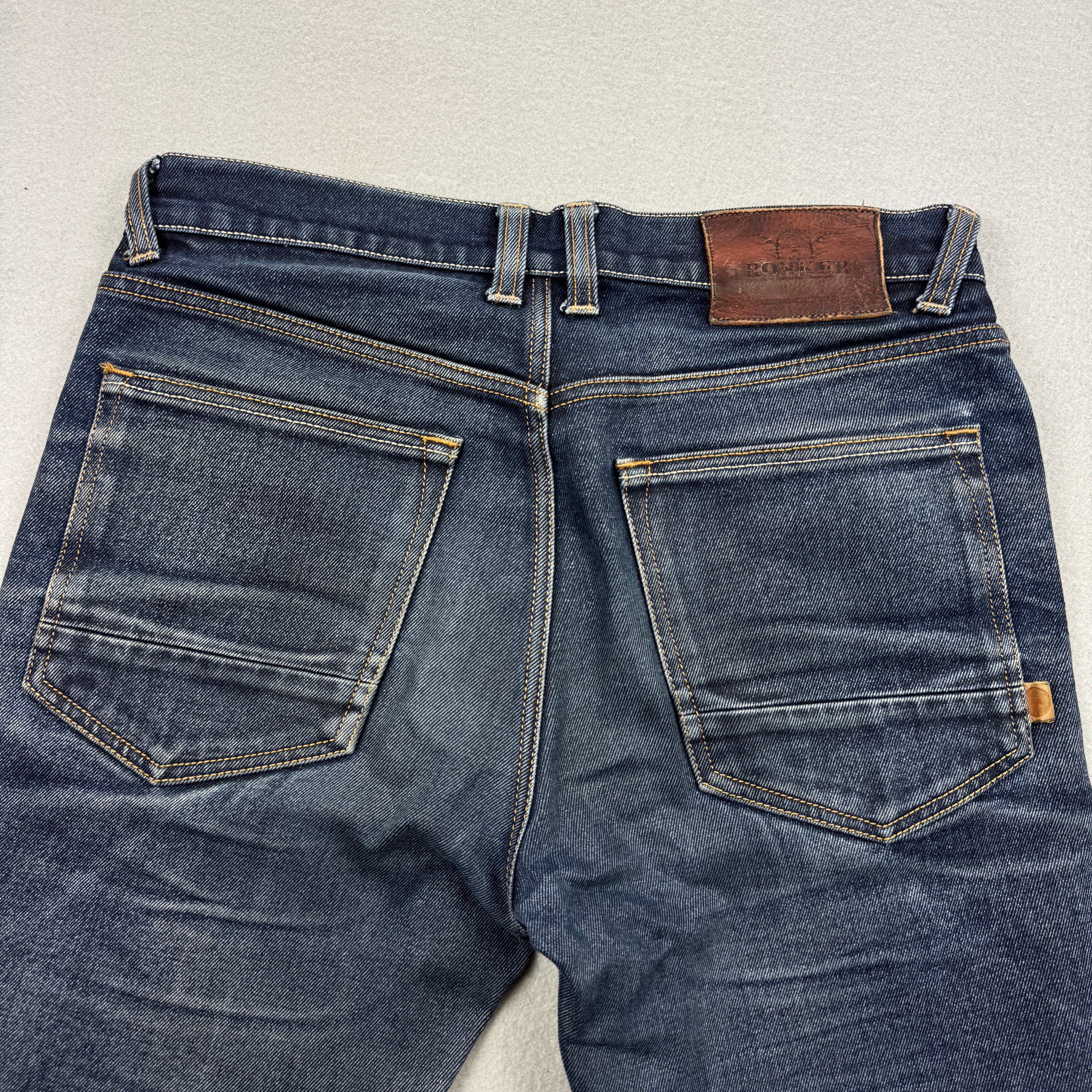 Men`s Rokker Tech Straight Raw Moto Biker Blue Denim Jeans Size W31 L32 image 5