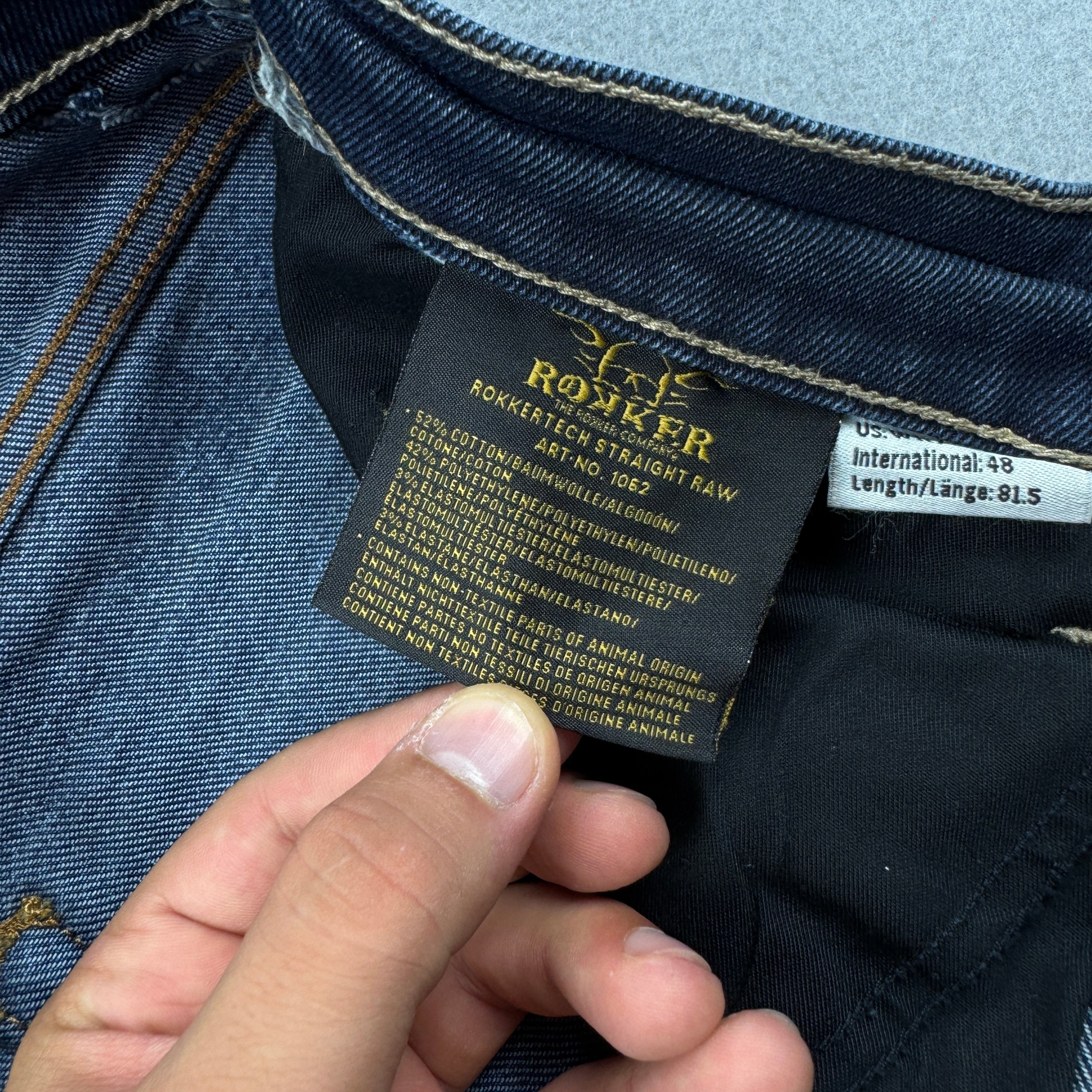 Men`s Rokker Tech Straight Raw Moto Biker Blue Denim Jeans Size W31 L32 image 10