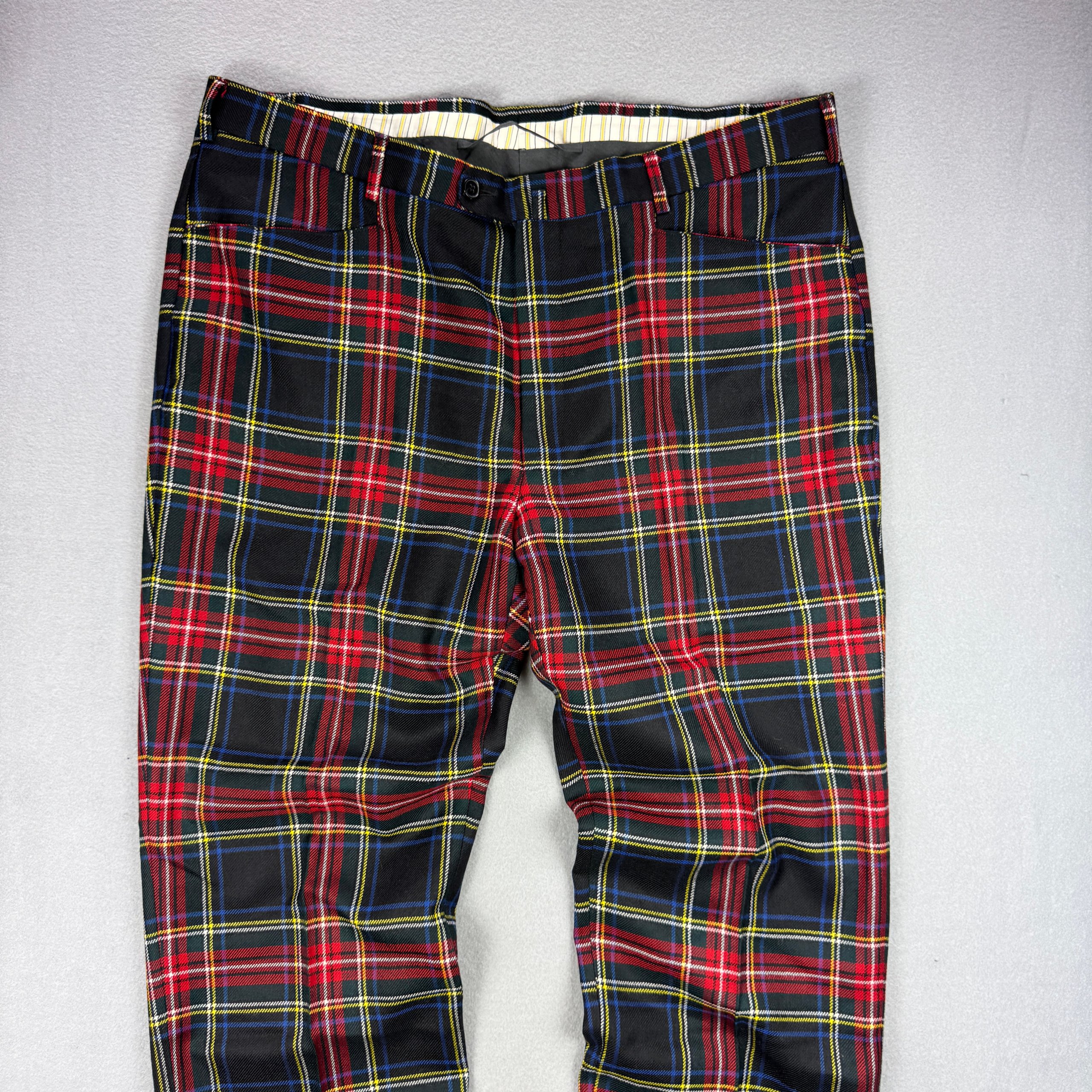 Men`s Ermenegildo Zegna Red Black Tartan Pattern Casual Wool Trousers Size 54R / XL image 2