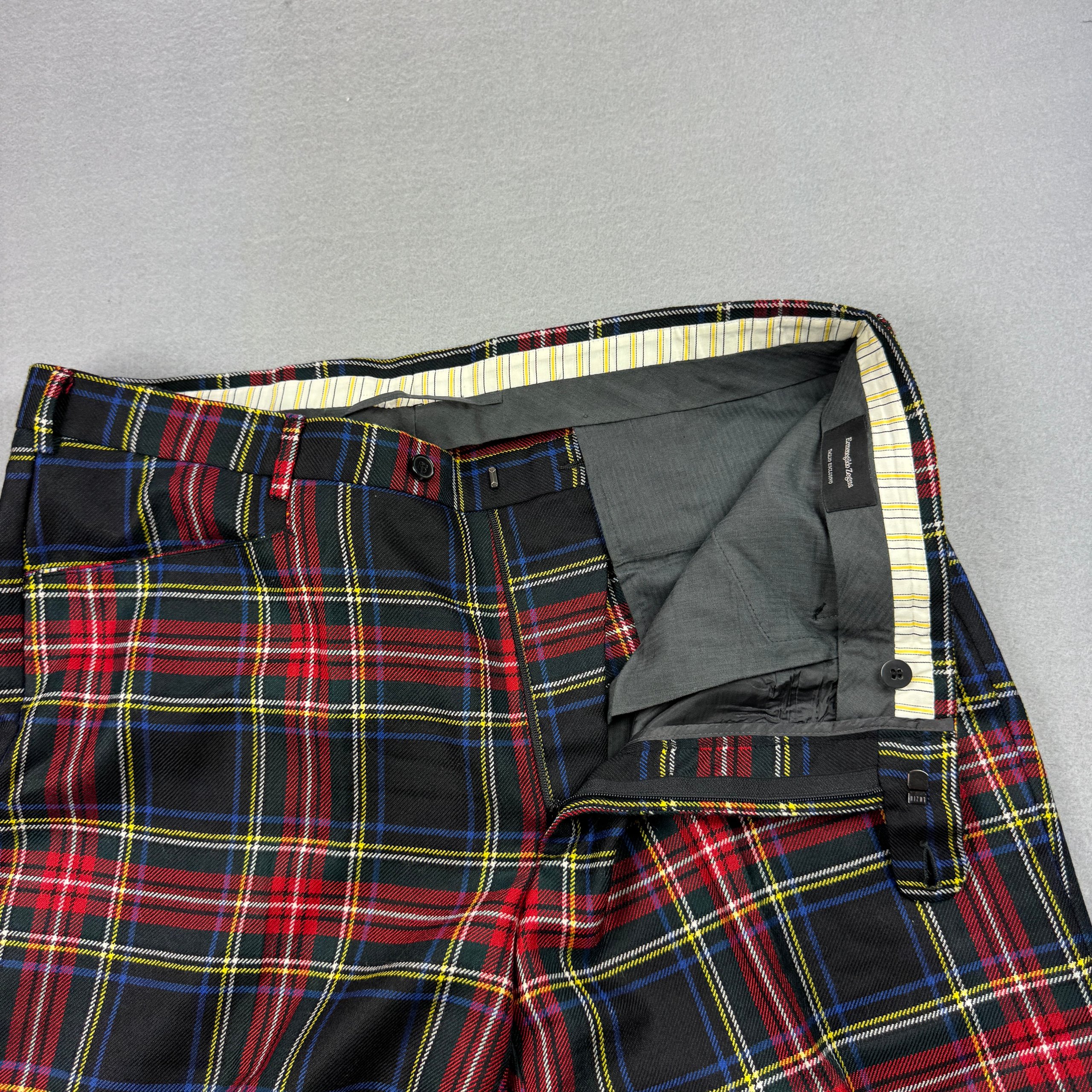 Men`s Ermenegildo Zegna Red Black Tartan Pattern Casual Wool Trousers Size 54R / XL image 6
