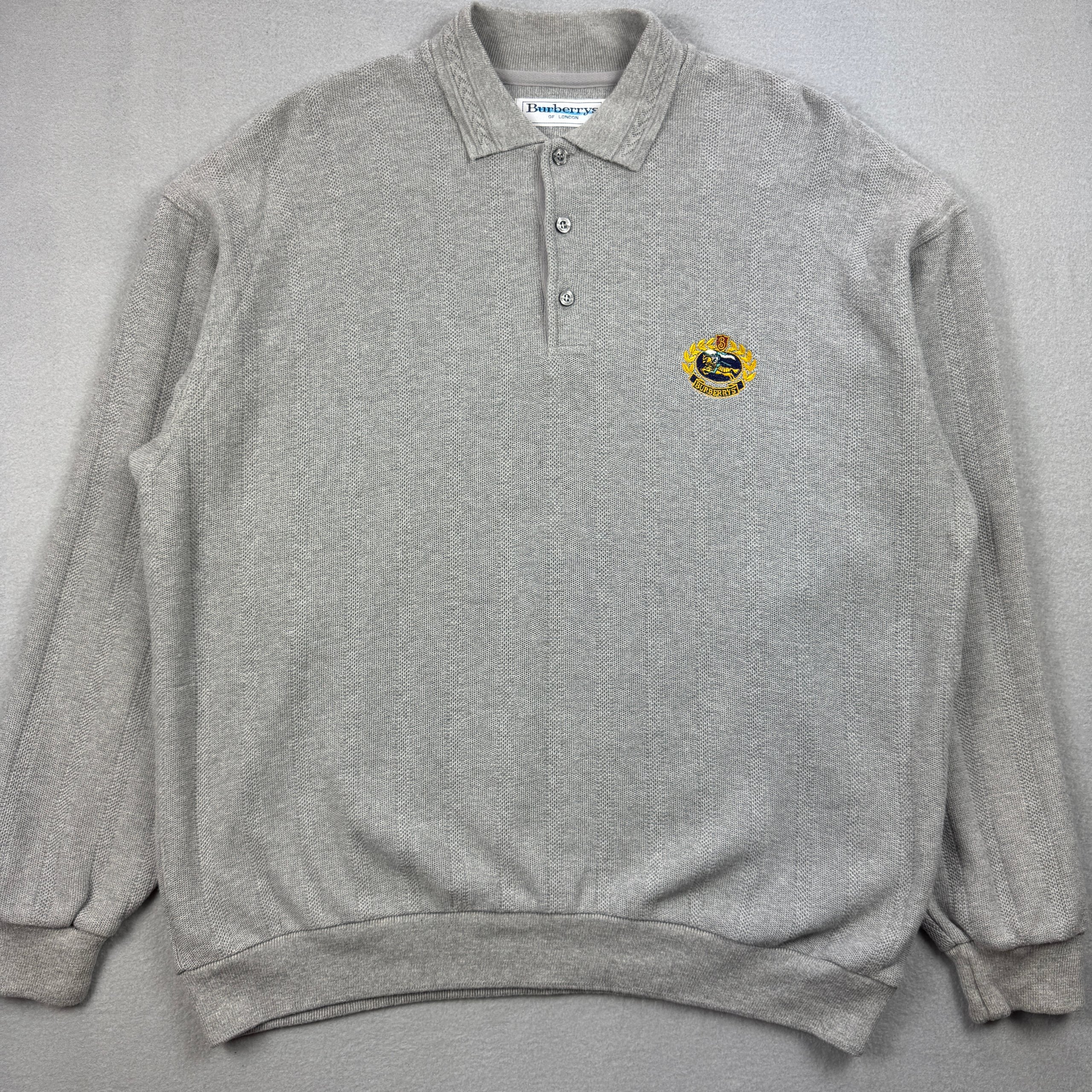 Burberrys Vintage Grey Embroidered Polo Sweater Textured Size L image 4