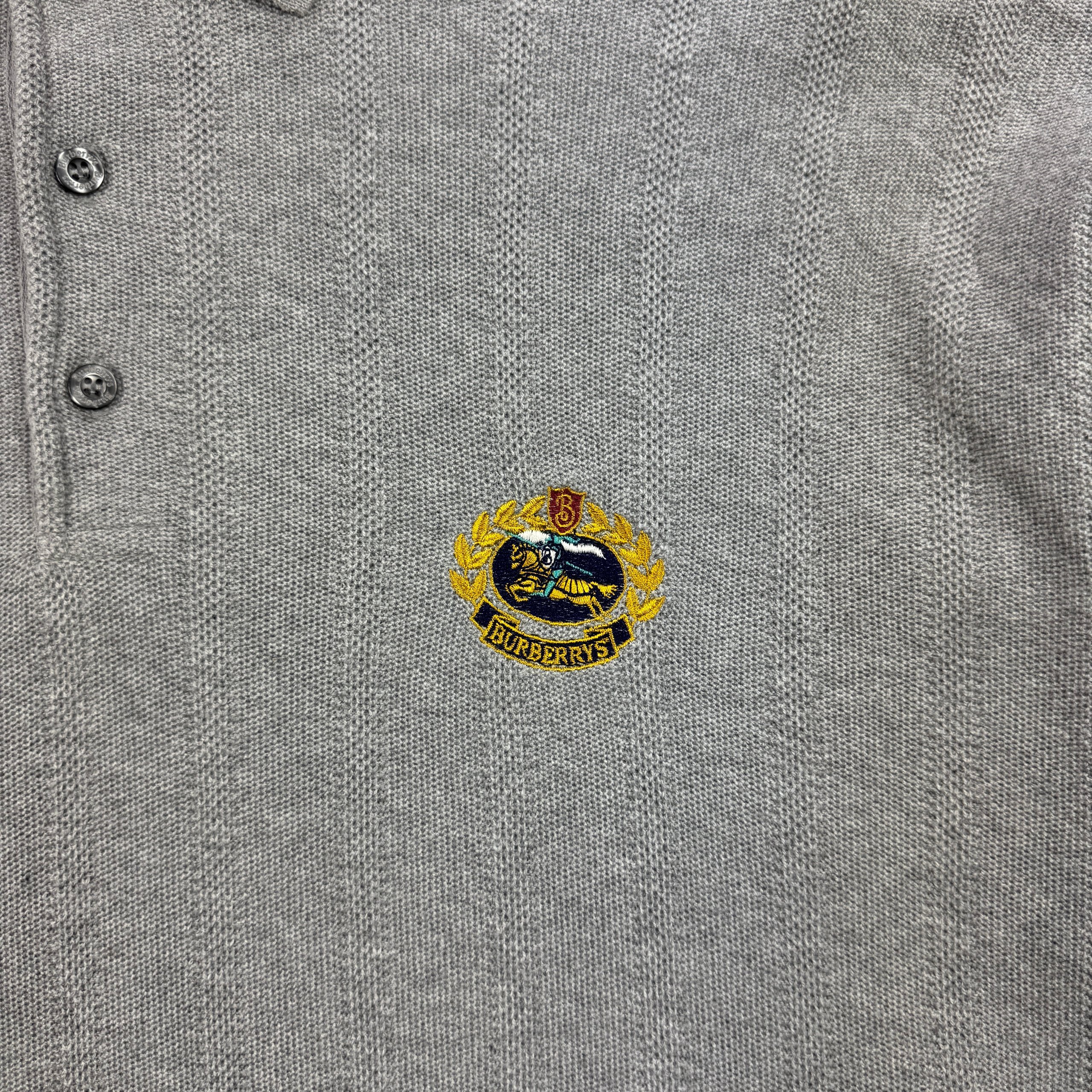 Burberrys Vintage Grey Embroidered Polo Sweater Textured Size L image 6