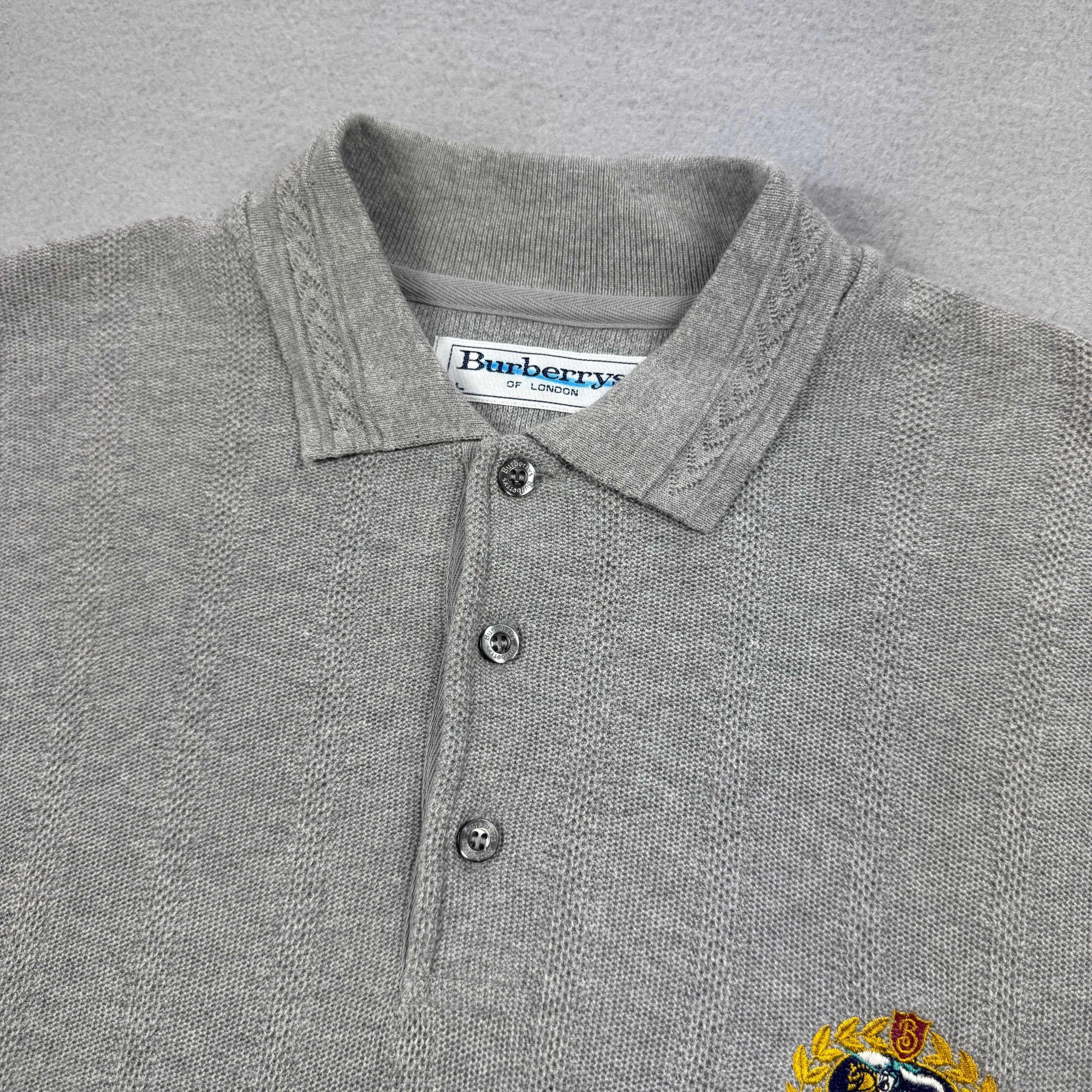 Burberrys Vintage Grey Embroidered Polo Sweater Textured Size L image 7