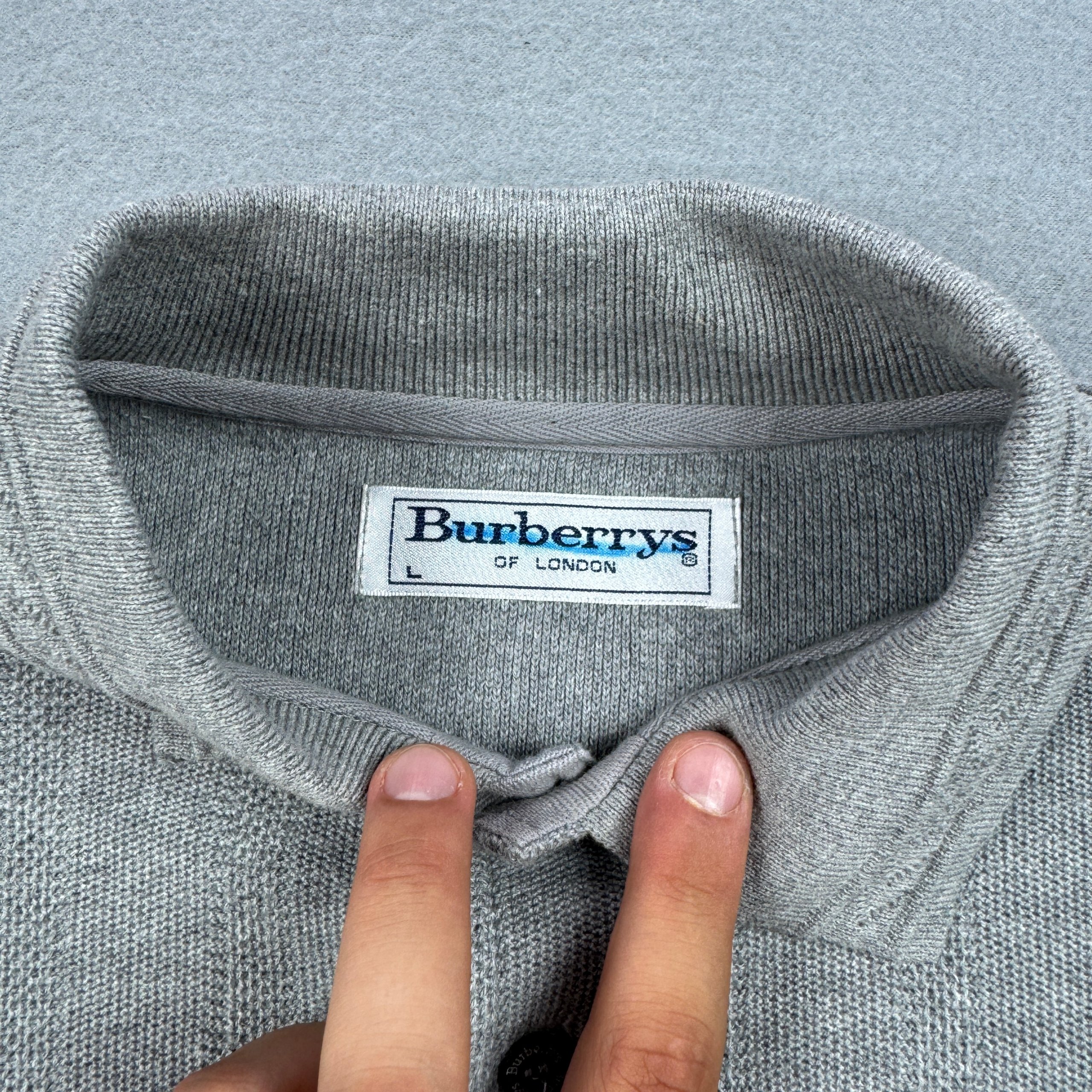Burberrys Vintage Grey Embroidered Polo Sweater Textured Size L image 8