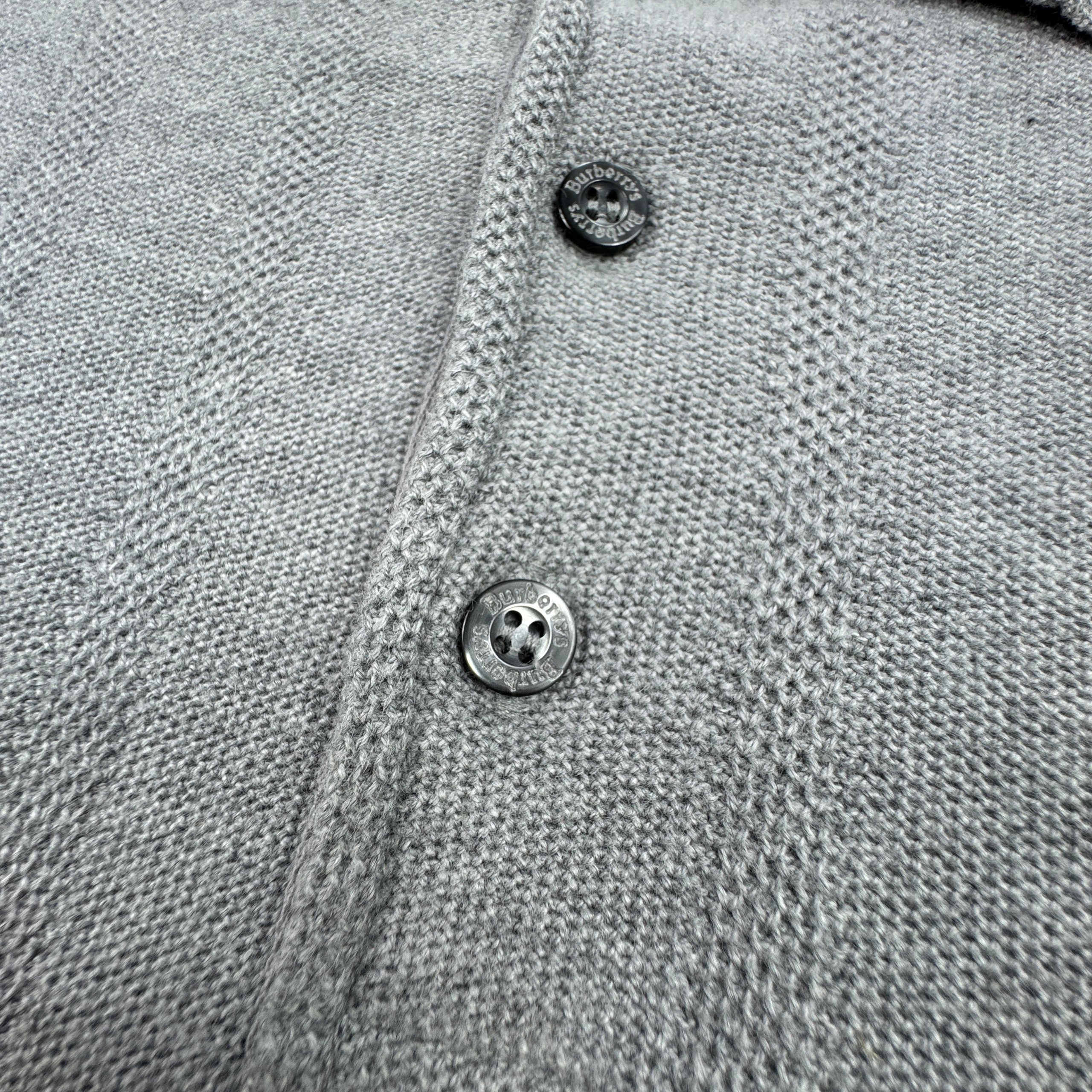 Burberrys Vintage Grey Embroidered Polo Sweater Textured Size L image 9