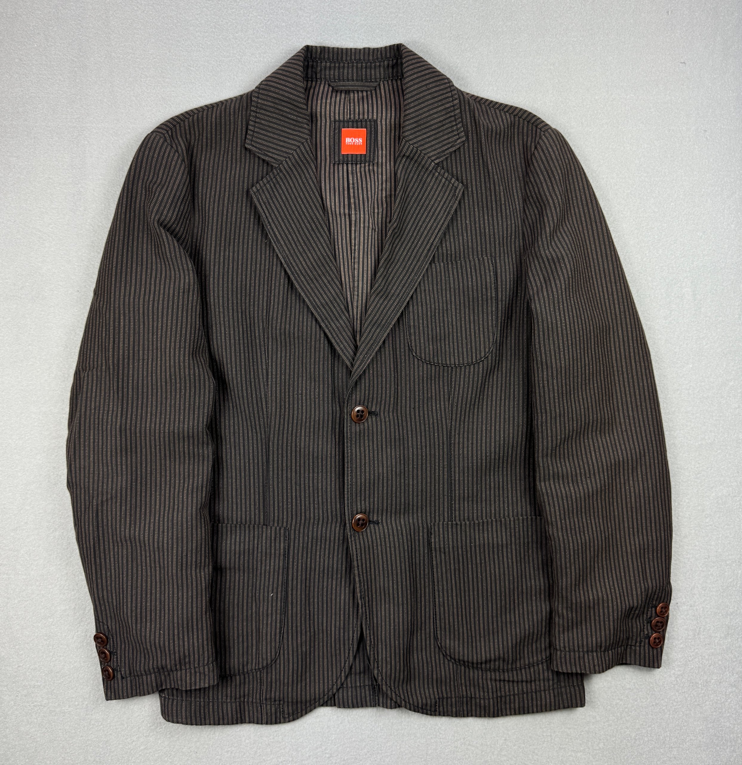 Hugo Boss Orange Brown Striped Linen / Cotton Blazer Slim Fit Size 48 / M