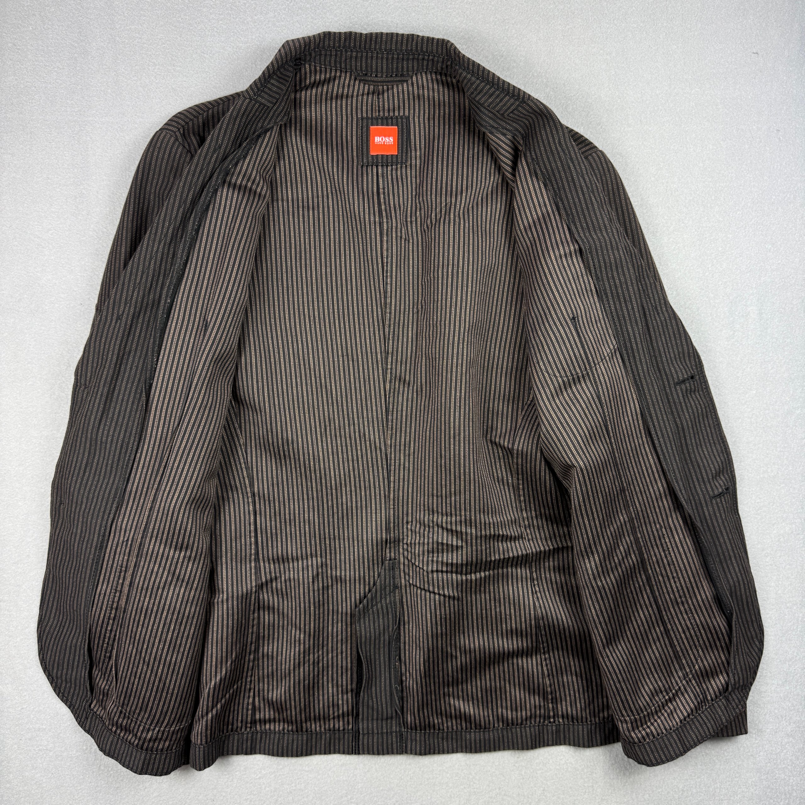 Hugo Boss Orange Brown Striped Linen / Cotton Blazer Slim Fit Size 48 / M image 3