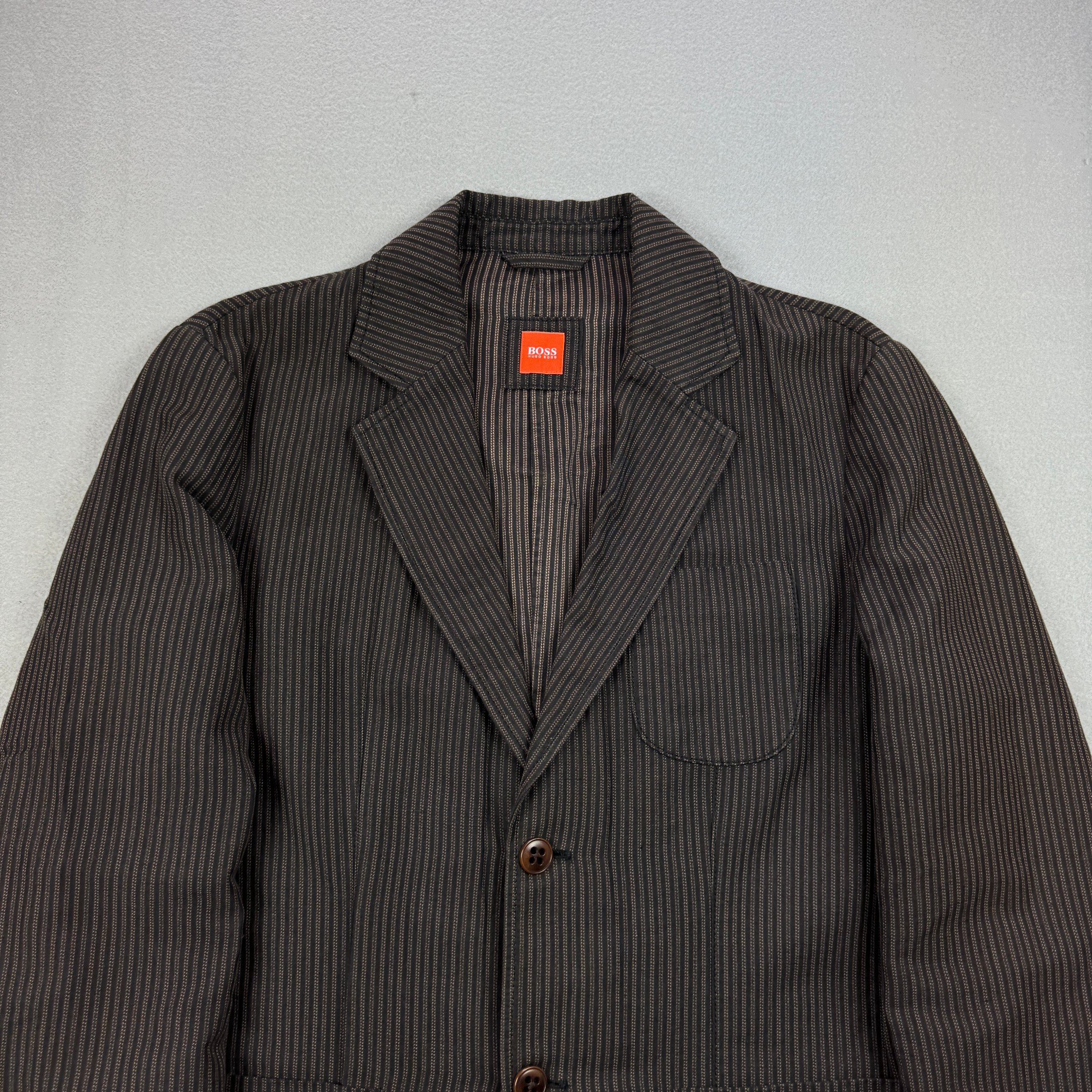 Hugo Boss Orange Brown Striped Linen / Cotton Blazer Slim Fit Size 48 / M image 4