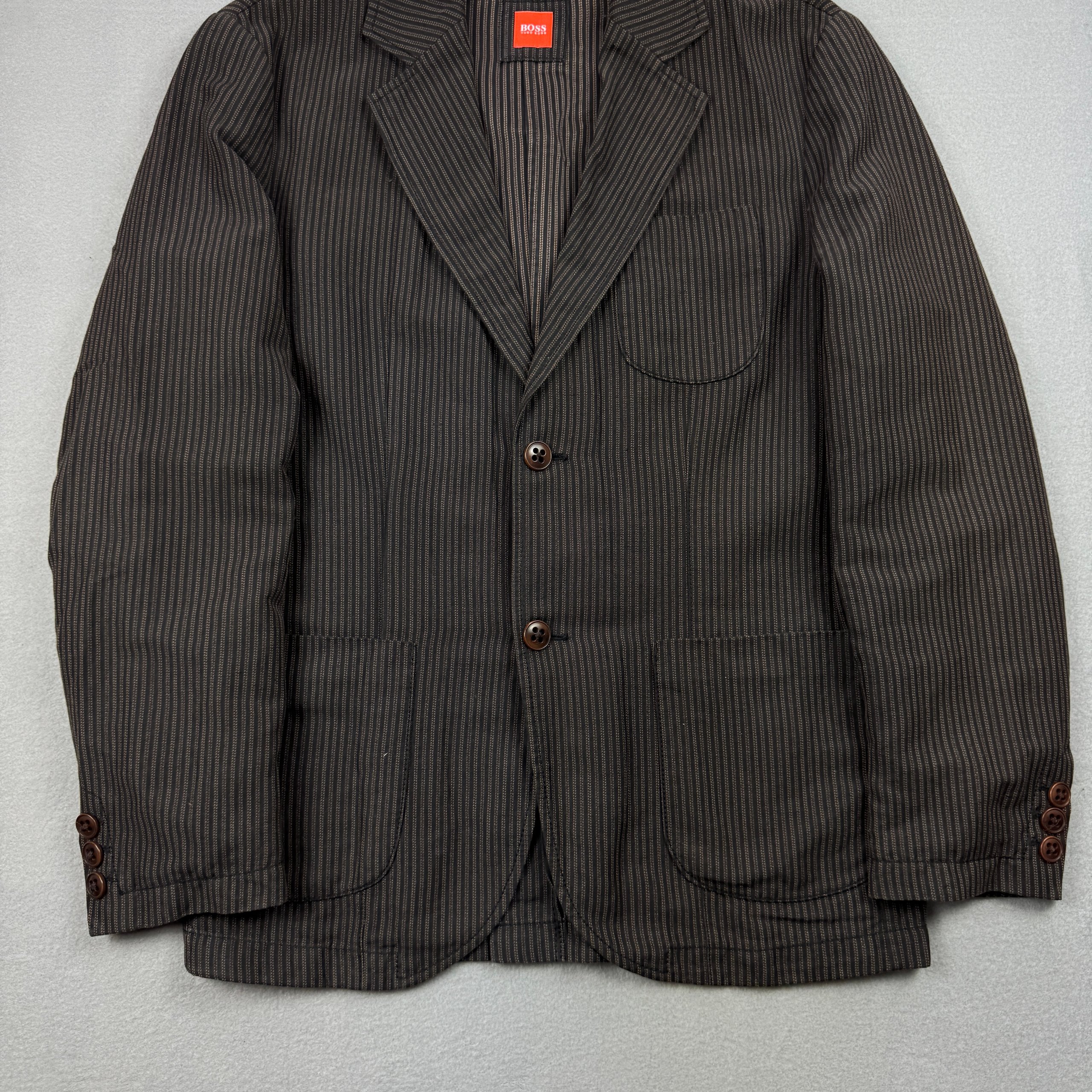 Hugo Boss Orange Brown Striped Linen / Cotton Blazer Slim Fit Size 48 / M image 5