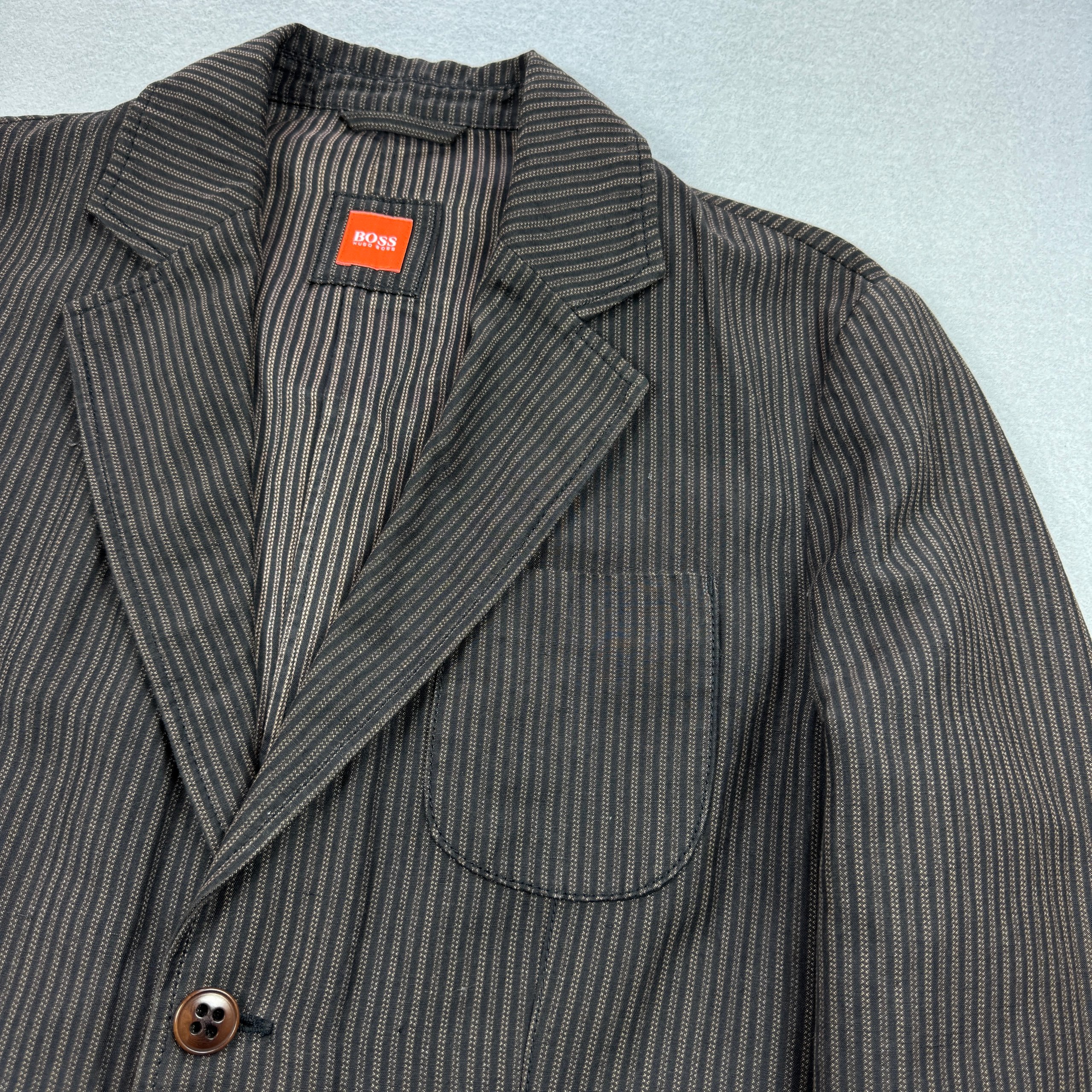 Hugo Boss Orange Brown Striped Linen / Cotton Blazer Slim Fit Size 48 / M image 7