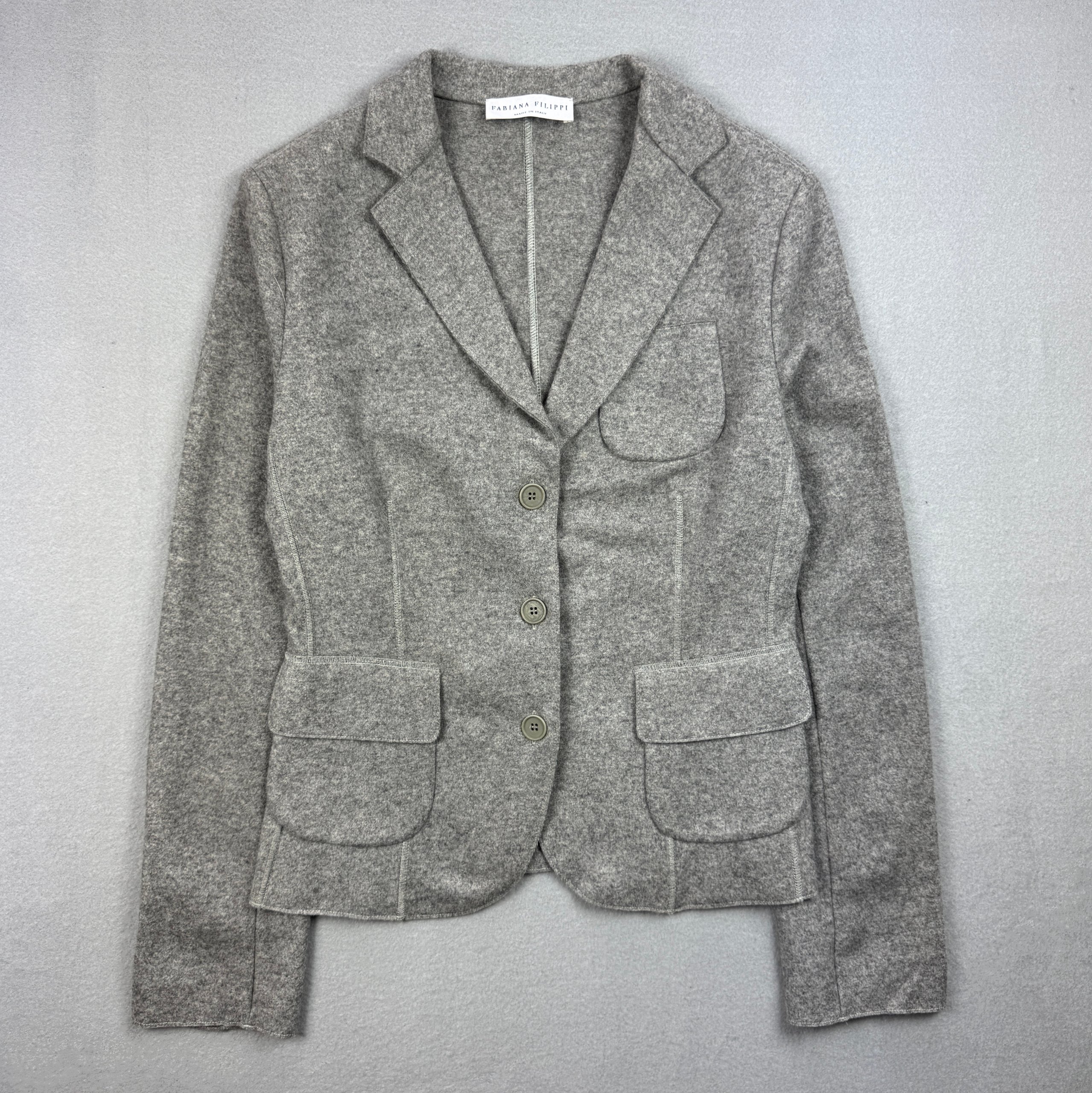 Fabiana Filippi Grey Wool Blend Blazer Three-Button Size S / 42