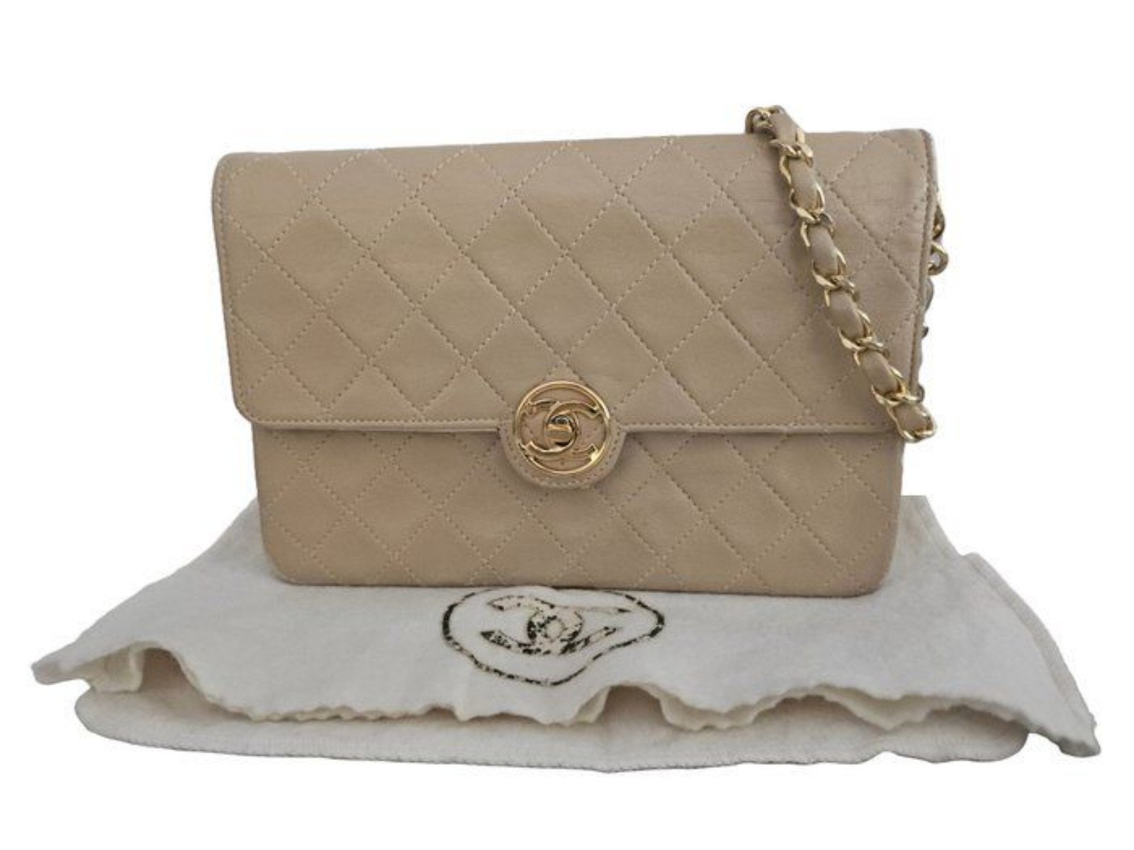 Chanel Beige Quilted Leather Flap Bag Medium