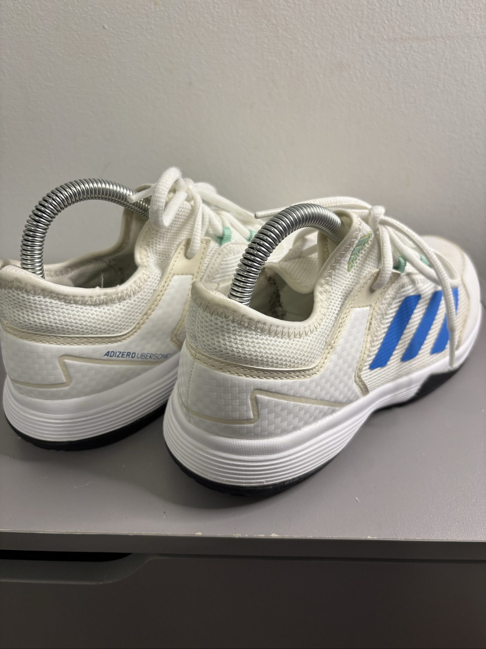 Adidas White & Blue Adizero Ubersonic Trainers UK 4.5 image 2