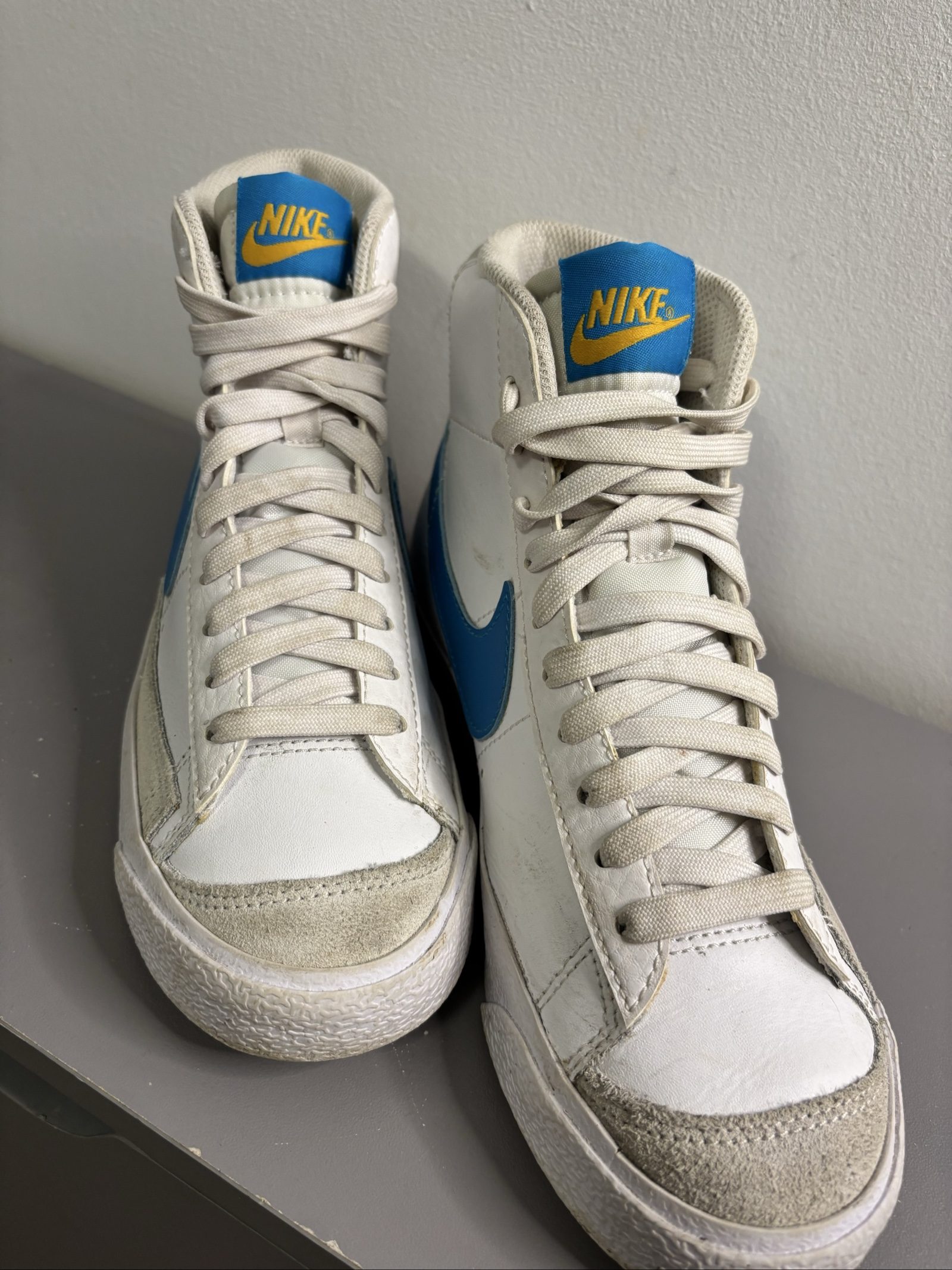 Nike White & Blue High-Top Leather & Suede Sneakers UK3.5 image 4
