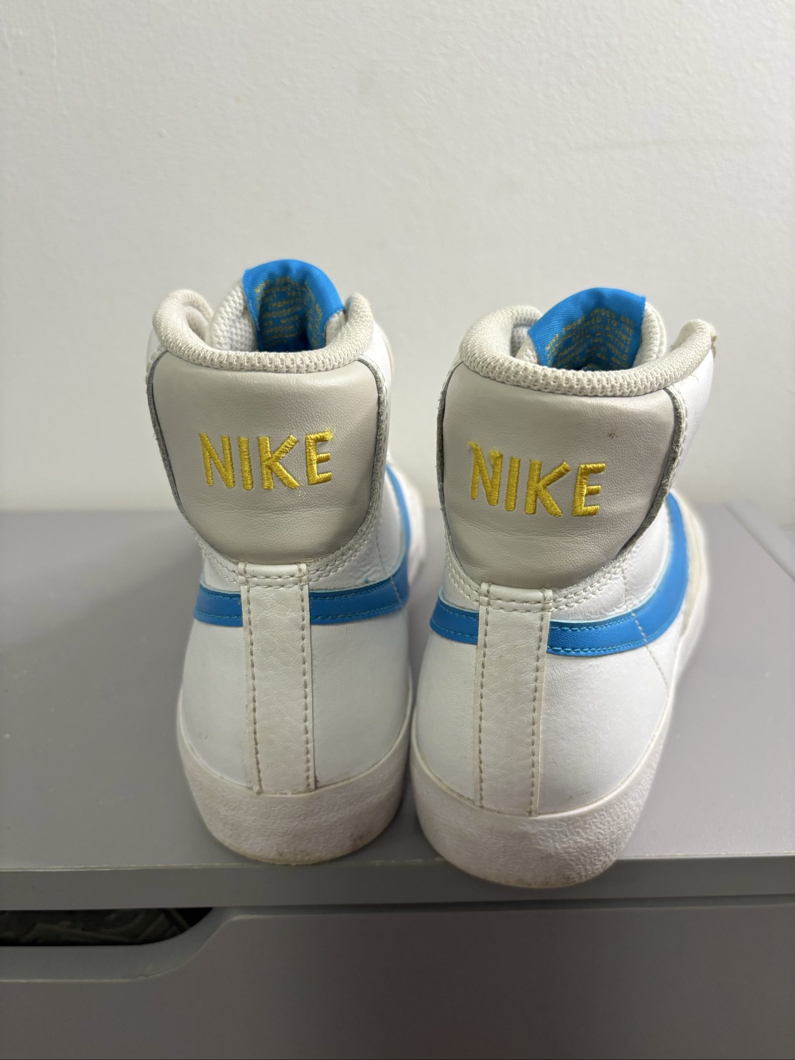 Nike White & Blue High-Top Leather & Suede Sneakers UK3.5 image 5