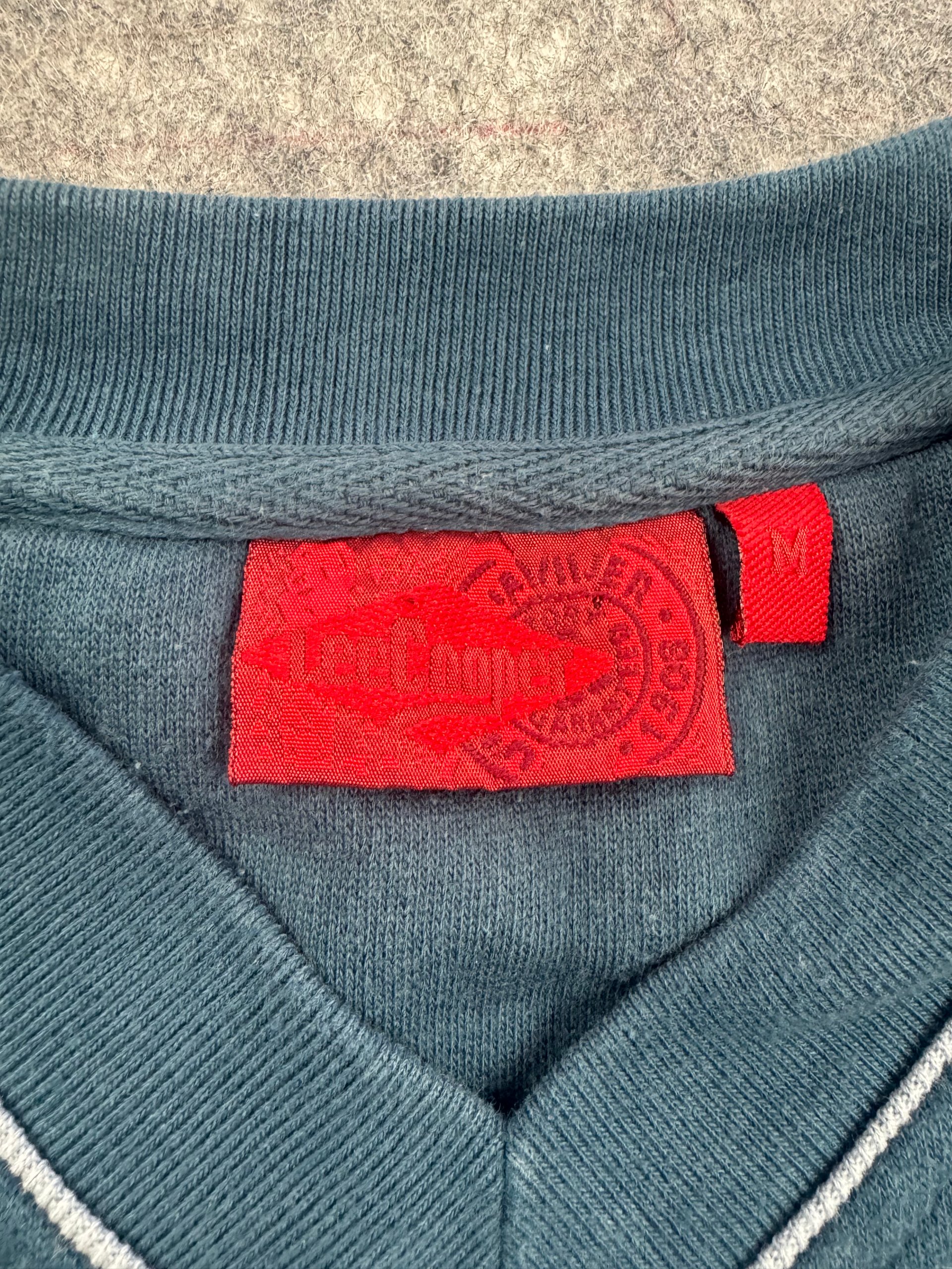 Vintage late 90's Lee Cooper Teal & Light Grey V‑Neck Sweatshirt Men’s M Colourblock image 3