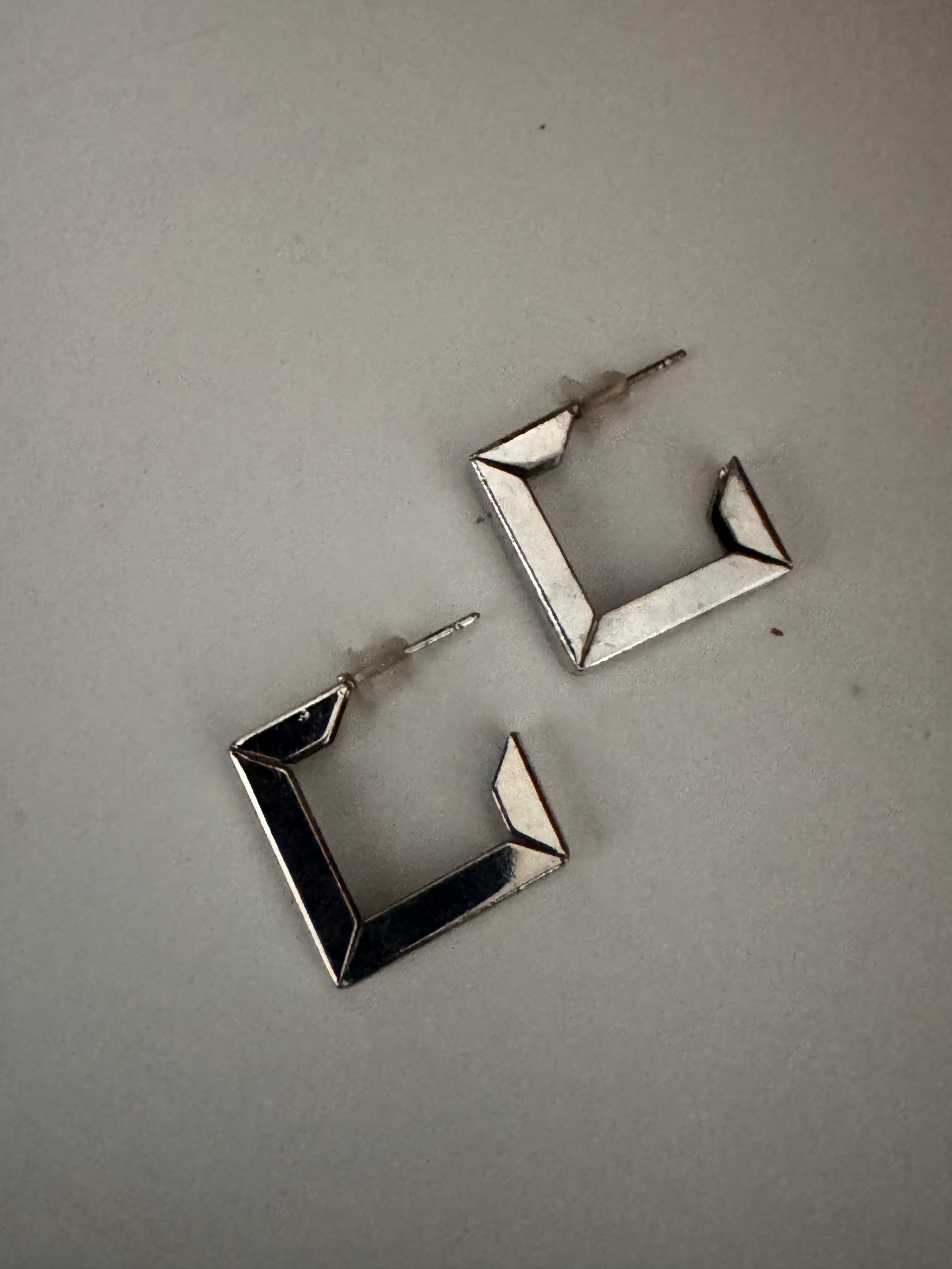 Geometric Silver Tone Square Hoop Earrings