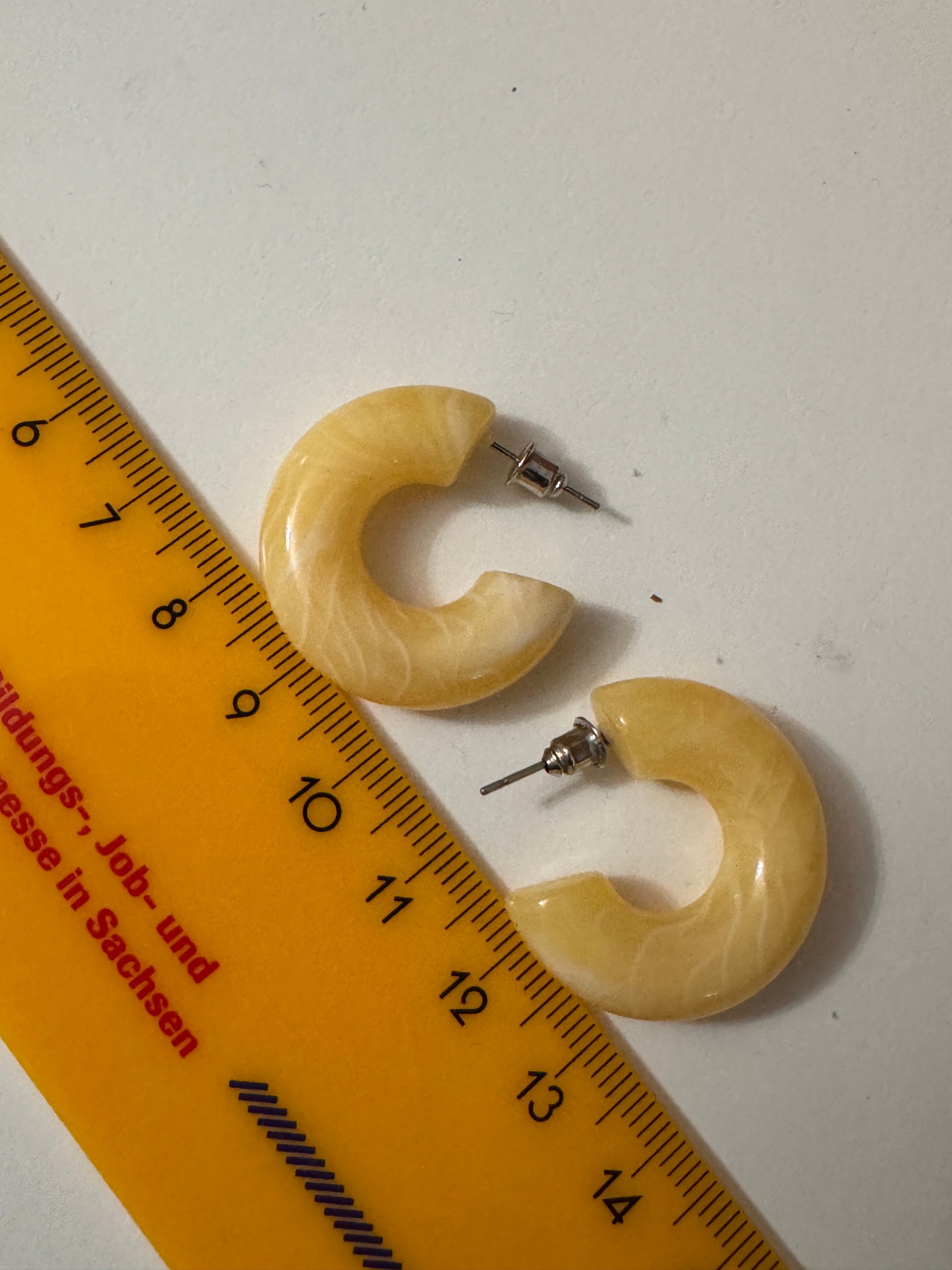 Yellow Resin Hoop Stud Earrings Small image 5