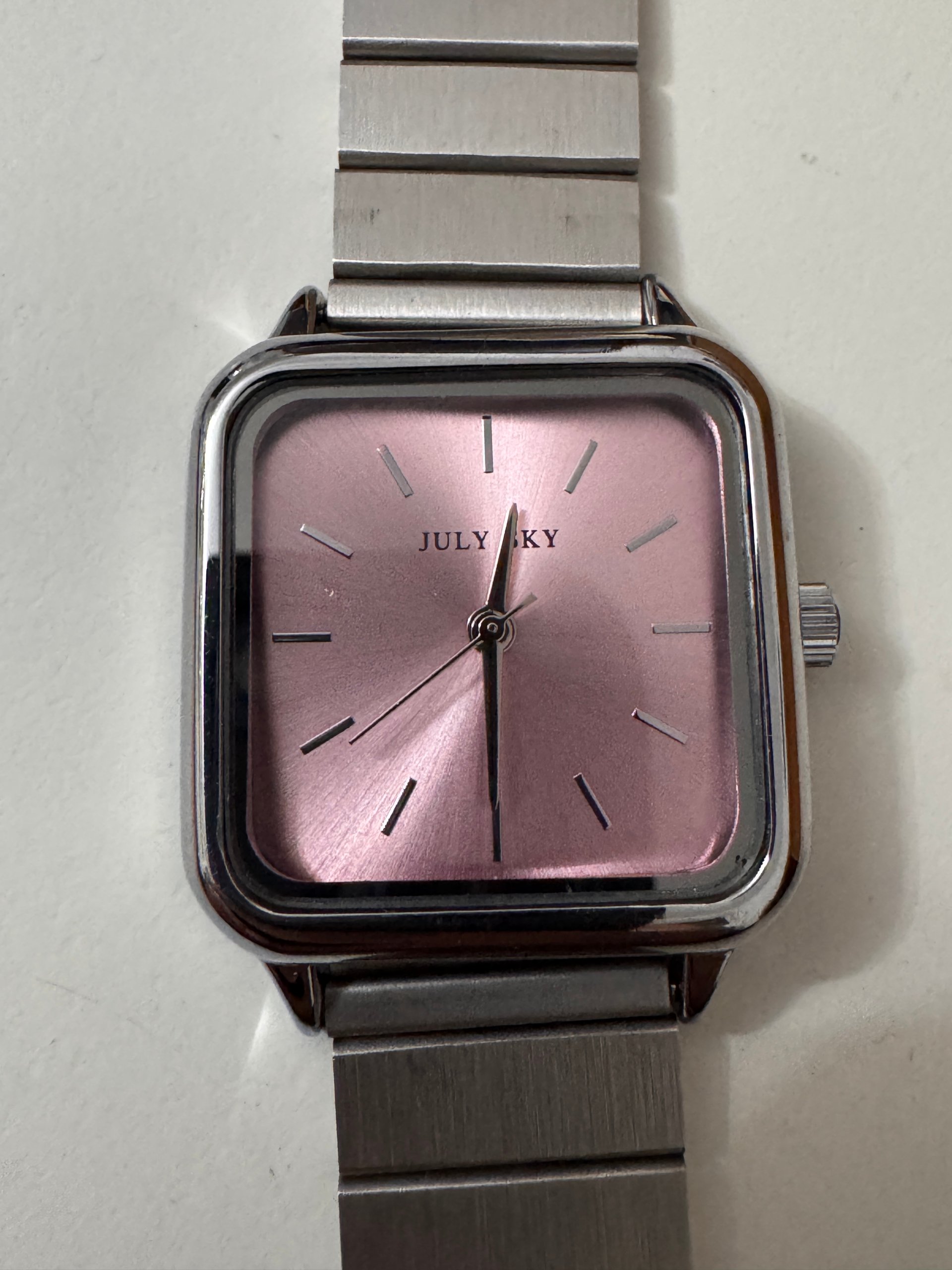 July Sky Silver Metal Pink Face Unisex Watch
