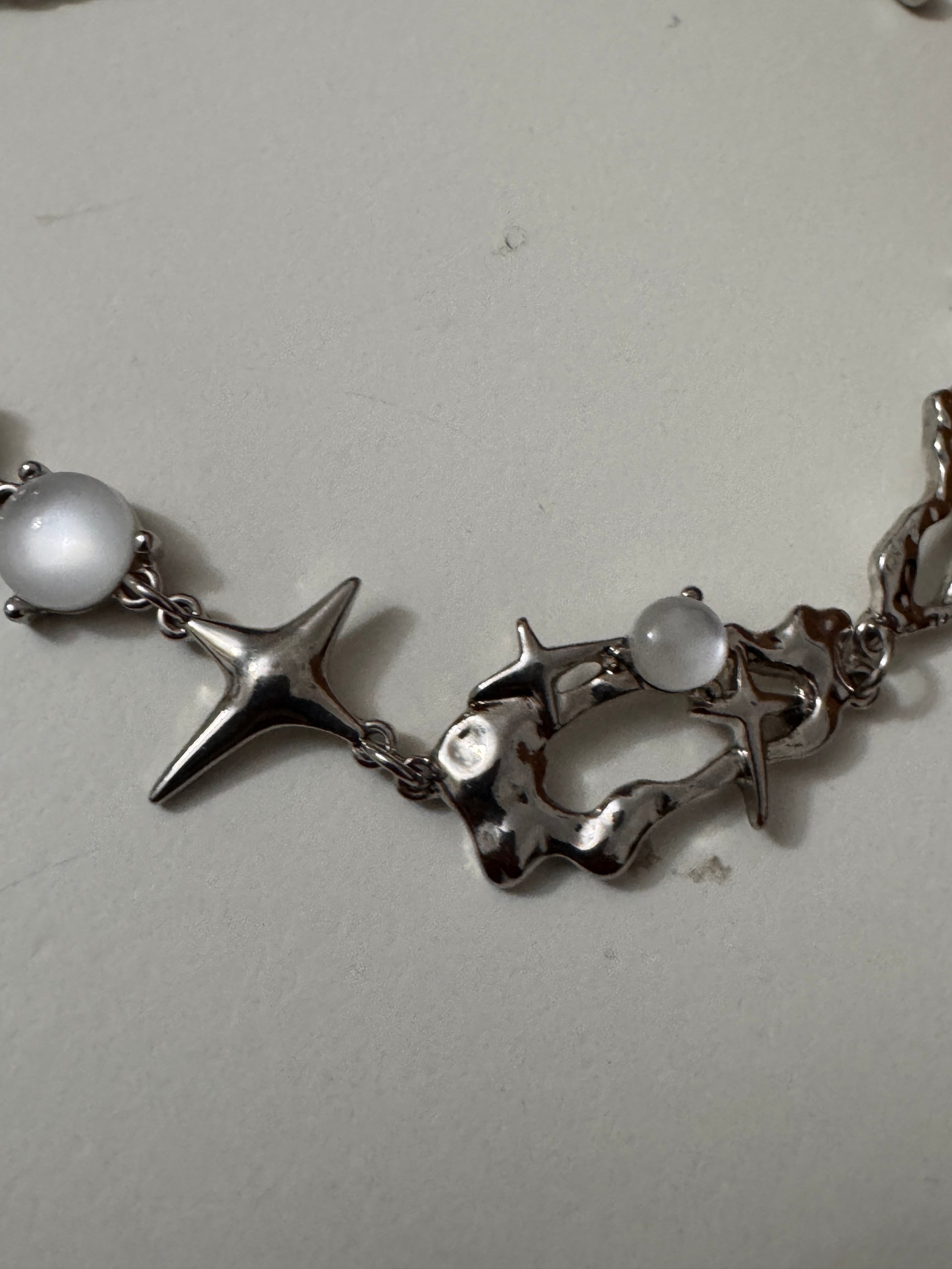 Silver Tone & White Beaded Metal Chain Bracelet Adjustable image 6
