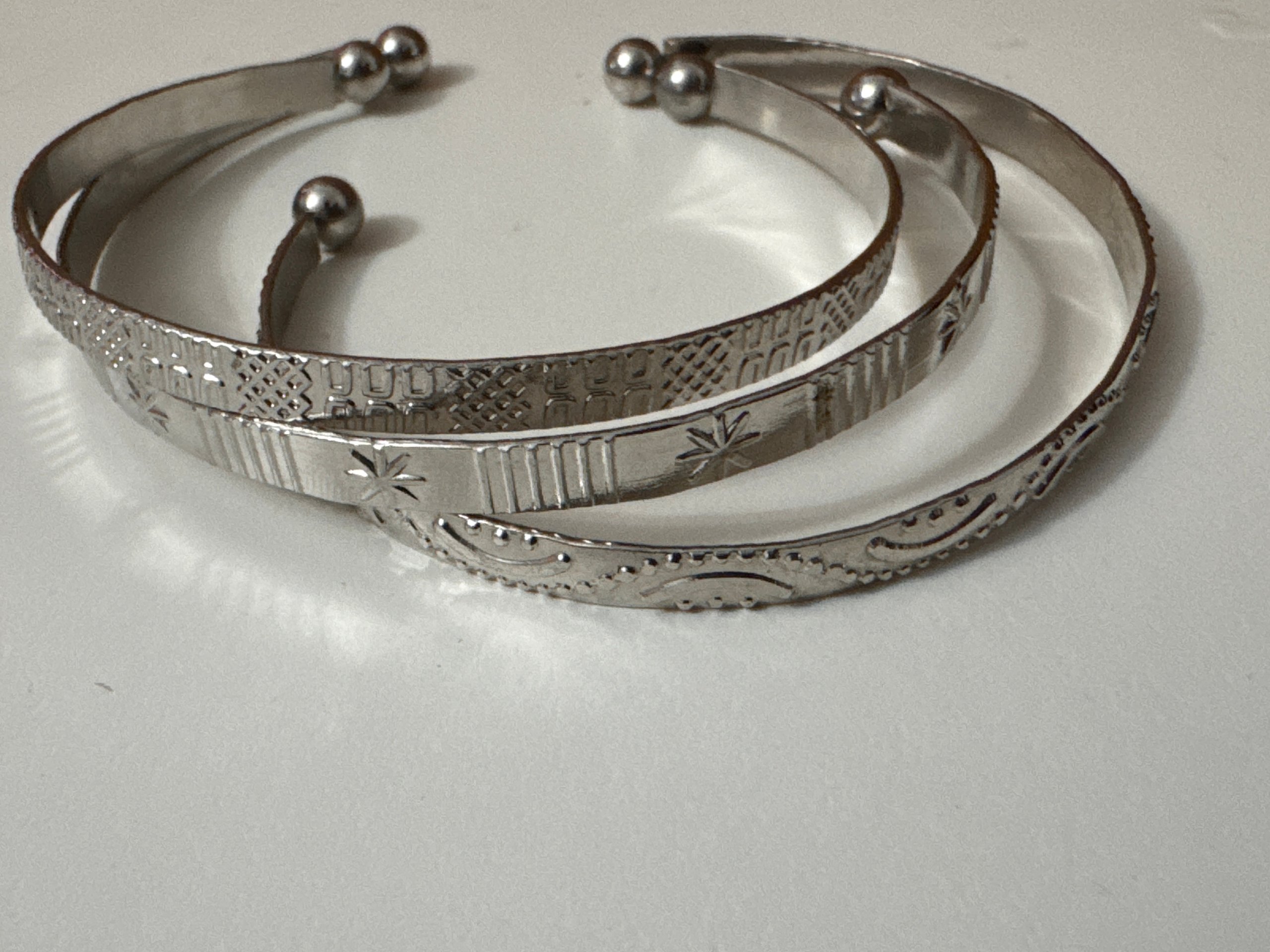 Silver Tone Patterned Metal Cuff Bracelets Set of 3 One Size
